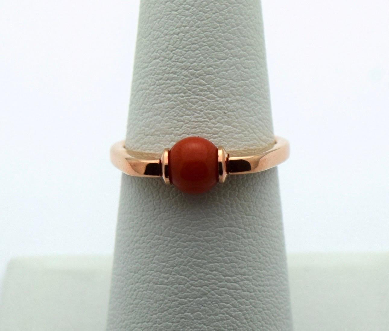 Women's or Men's Modern Coral Ring in 18KT rose gold Rare natual coral undyed For Sale