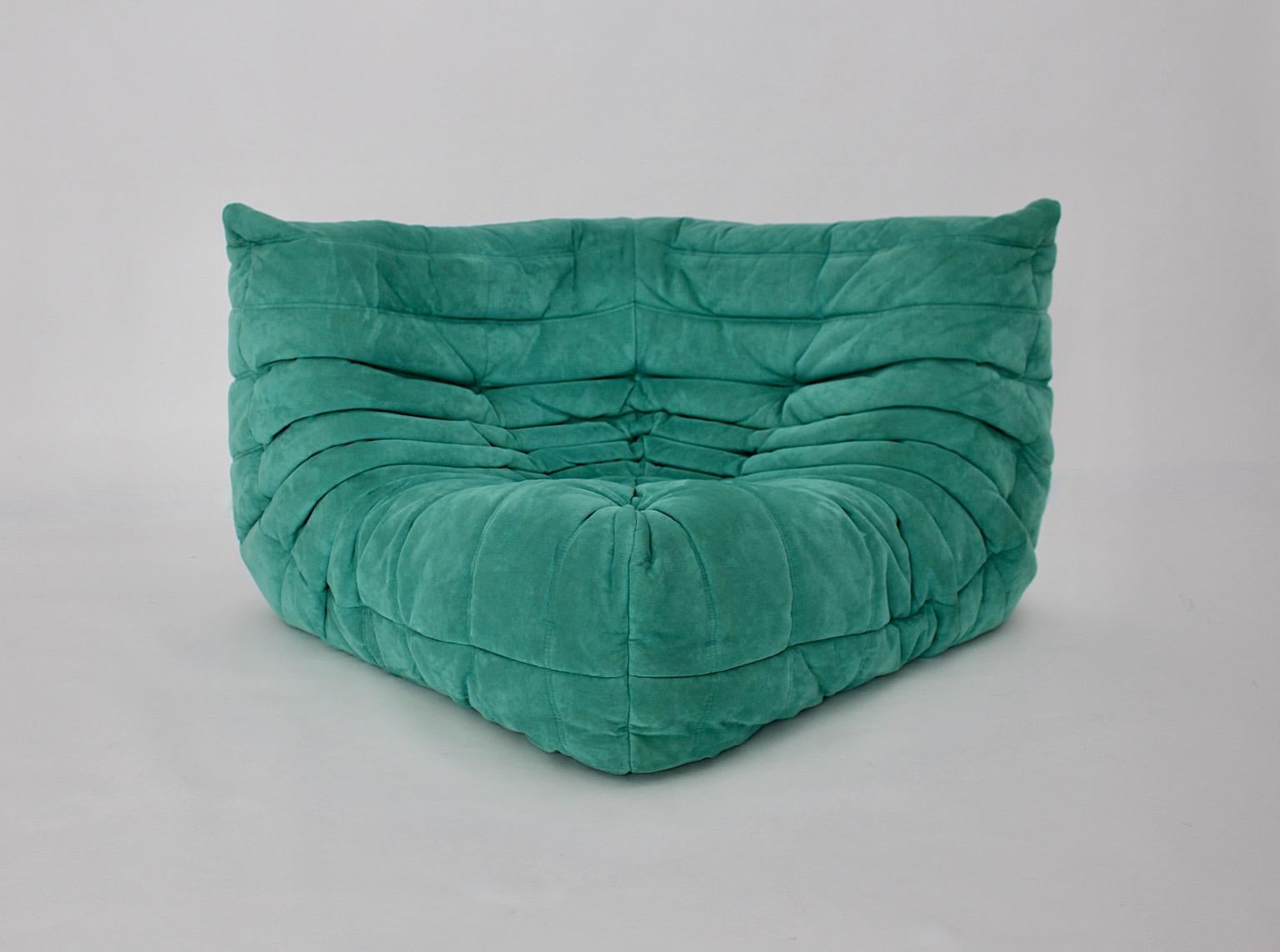 Modern Corner Element Vintage Green Sofa Togo Michel Ducaroy Ligne Roset 1970s  5