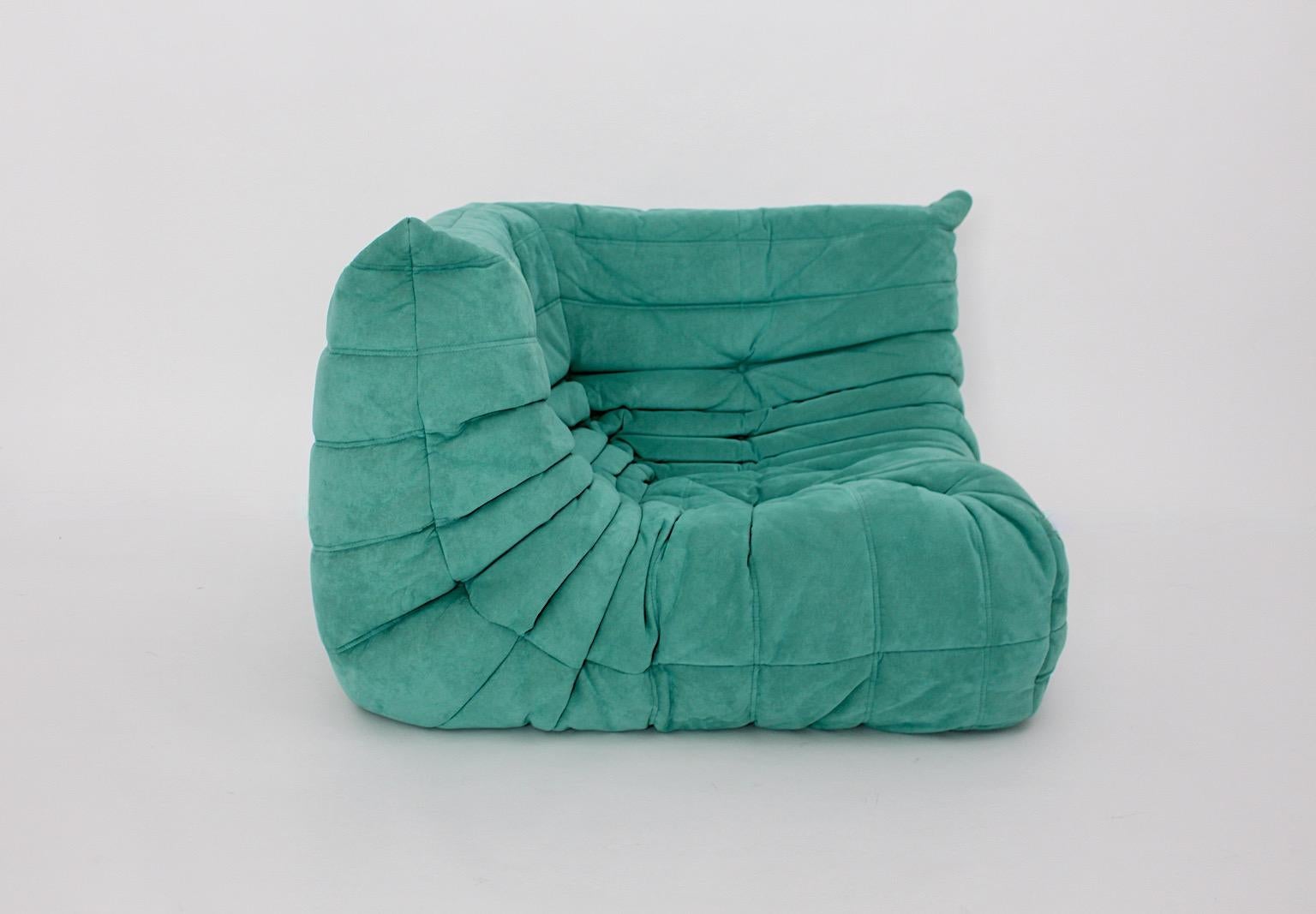 French Modern Corner Element Vintage Green Sofa Togo Michel Ducaroy Ligne Roset 1970s 