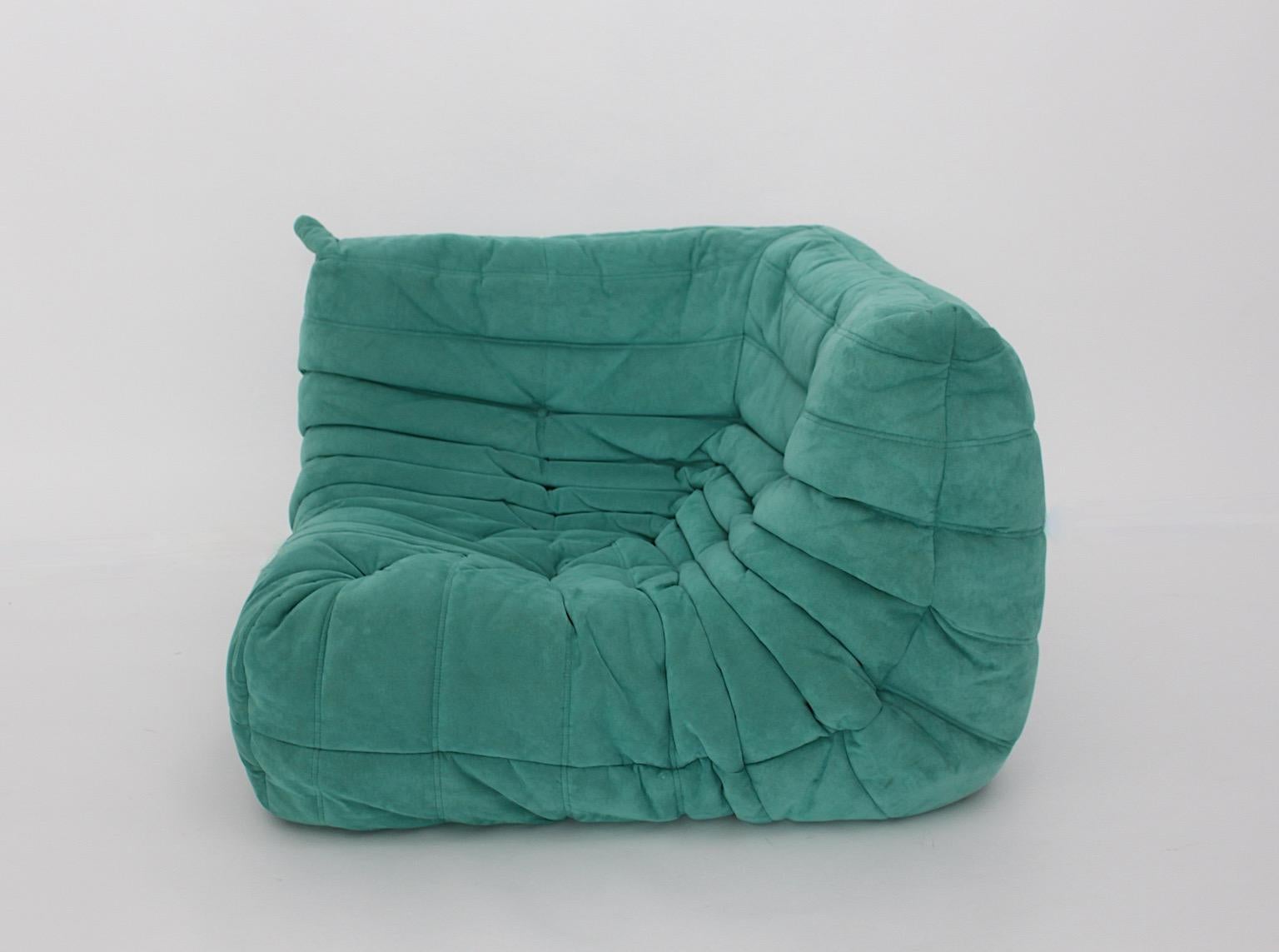 Modern Corner Element Vintage Green Sofa Togo Michel Ducaroy Ligne Roset 1970s  In Good Condition In Vienna, AT