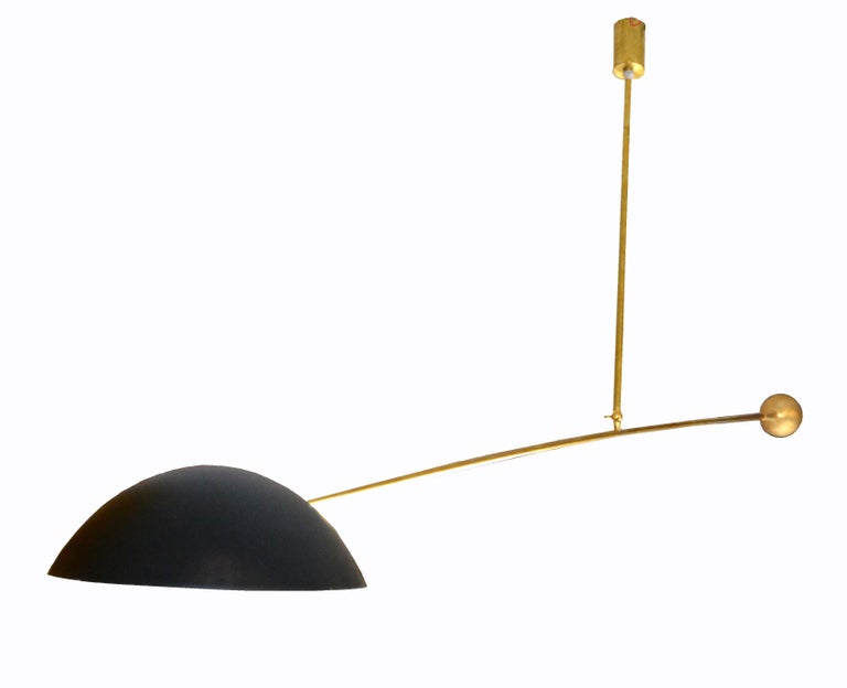 Modern Counter Balanced Brass and Enamel Light Fixture in the Style of