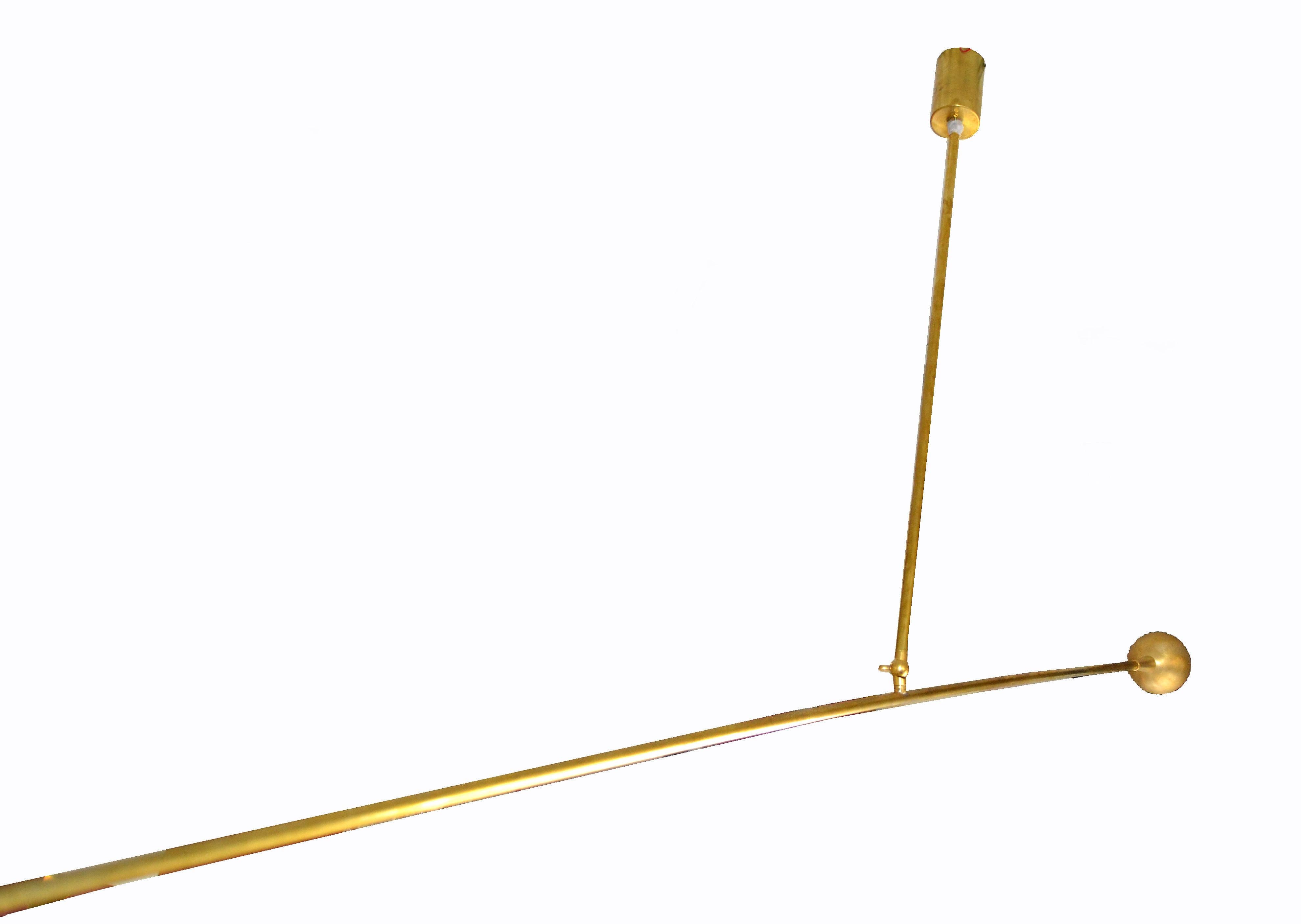 Contemporary Modern Counter Balanced Brass & Enamel Light Fixture in the Style of Stilnovo For Sale