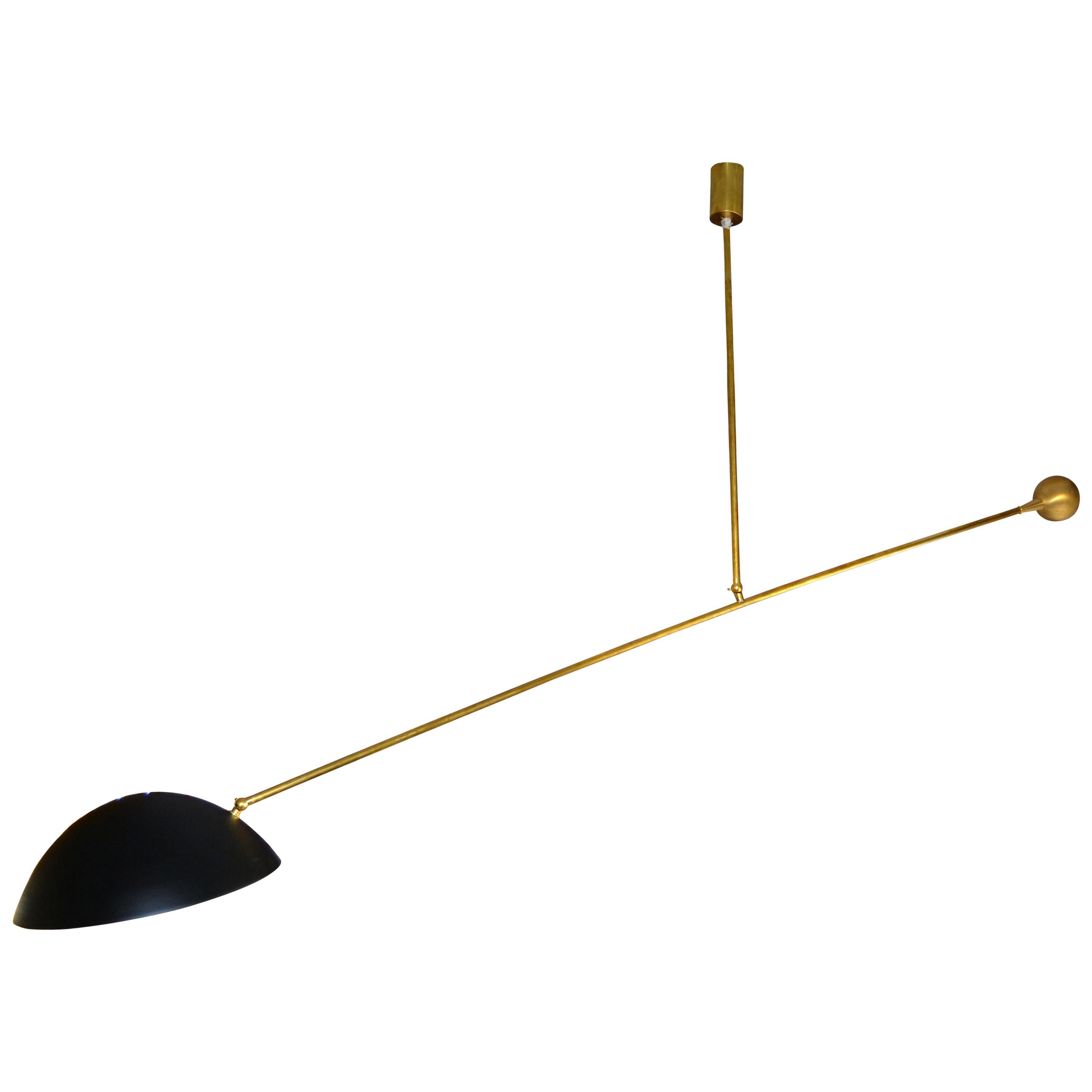 Modern Counter Balanced Brass & Enamel Light Fixture in the Style of Stilnovo For Sale