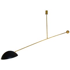 Modern Counter Balanced Brass & Enamel Light Fixture in the Style of Stilnovo