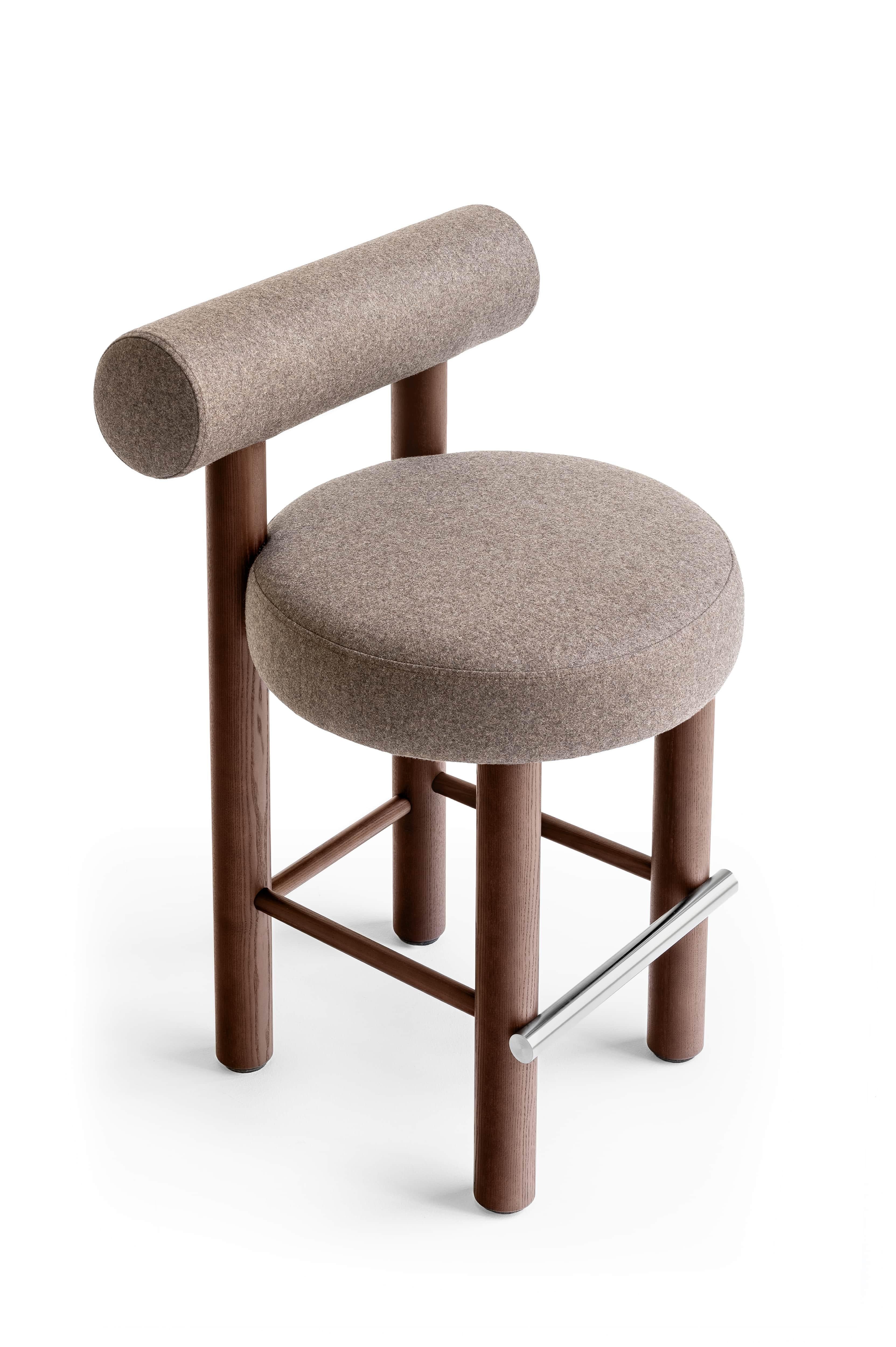 Modern Counter Chair Gropius CS2/65 in Wool Fabric with Wooden Legs by Noom 13