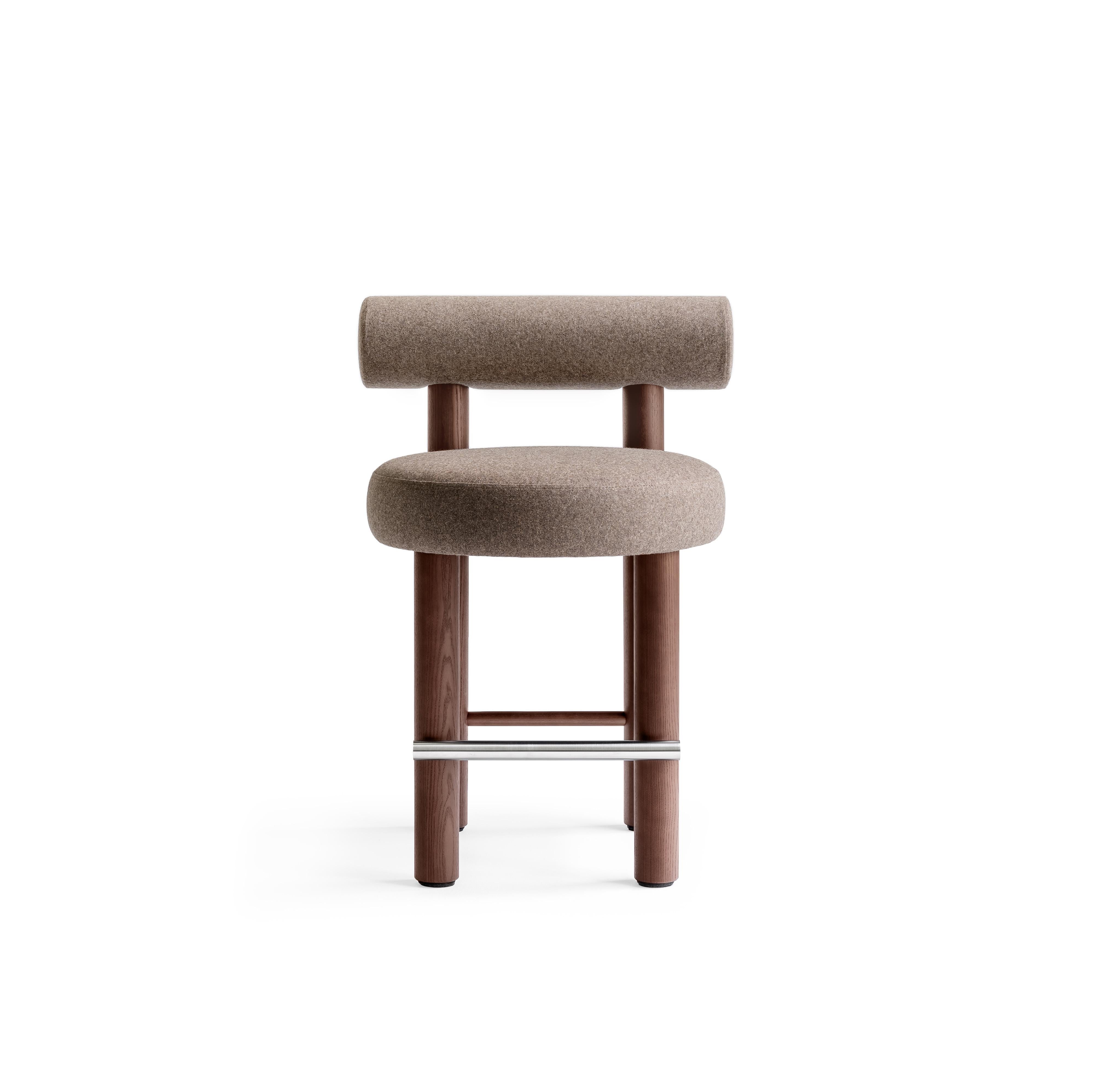 Modern Counter Chair Gropius CS2/65 in Wool Fabric with Wooden Legs by Noom 6