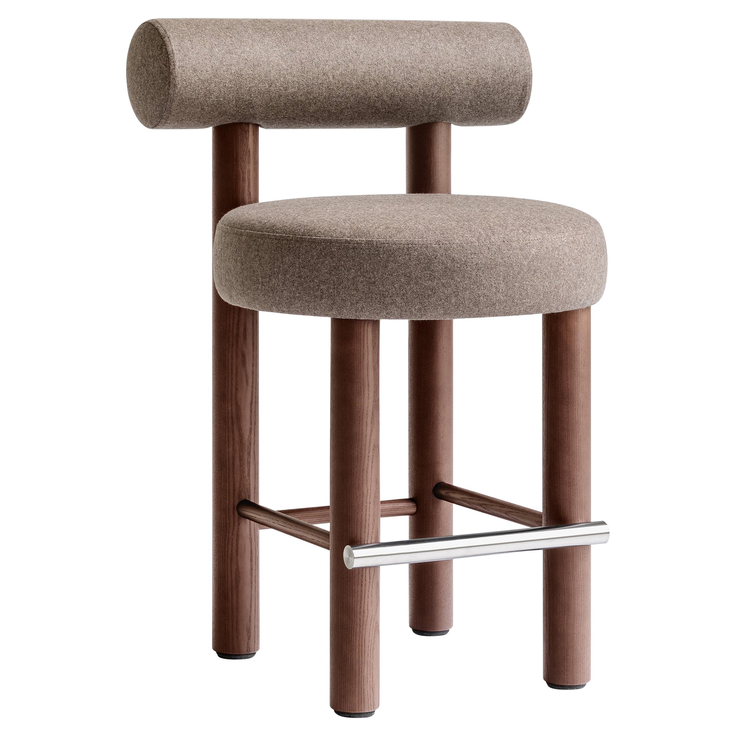 Modern Counter Chair Gropius CS2/65 in Wool Fabric with Wooden Legs by Noom