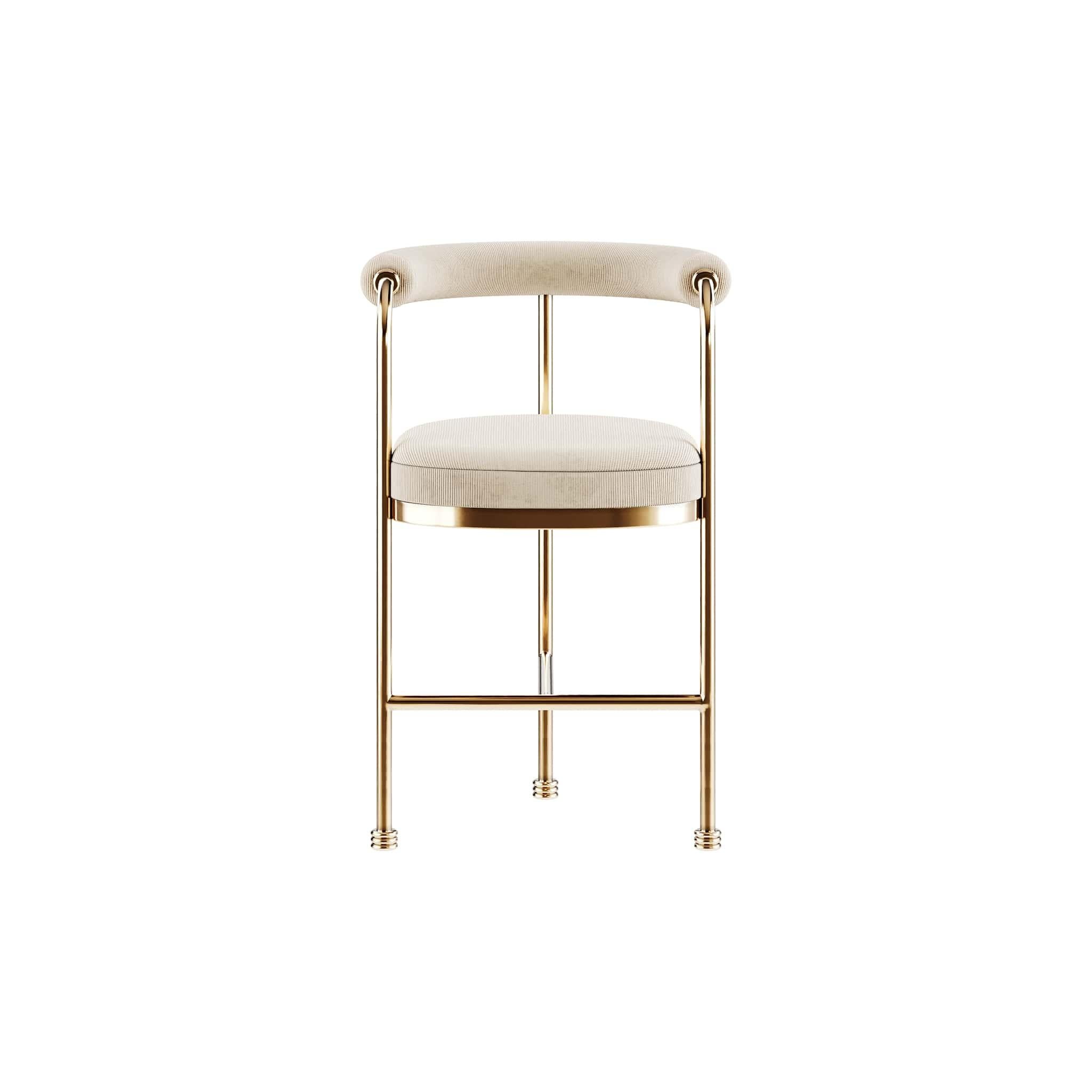Limited Edition: Modern Counter Stool Gold Polished Brass Corduroy Upholstery

Joanne Counter Stool is a mid-century modern bar stool. This simple and elegant bar seating feels better than a Martini on a weekday and is unmissable on a luxe front