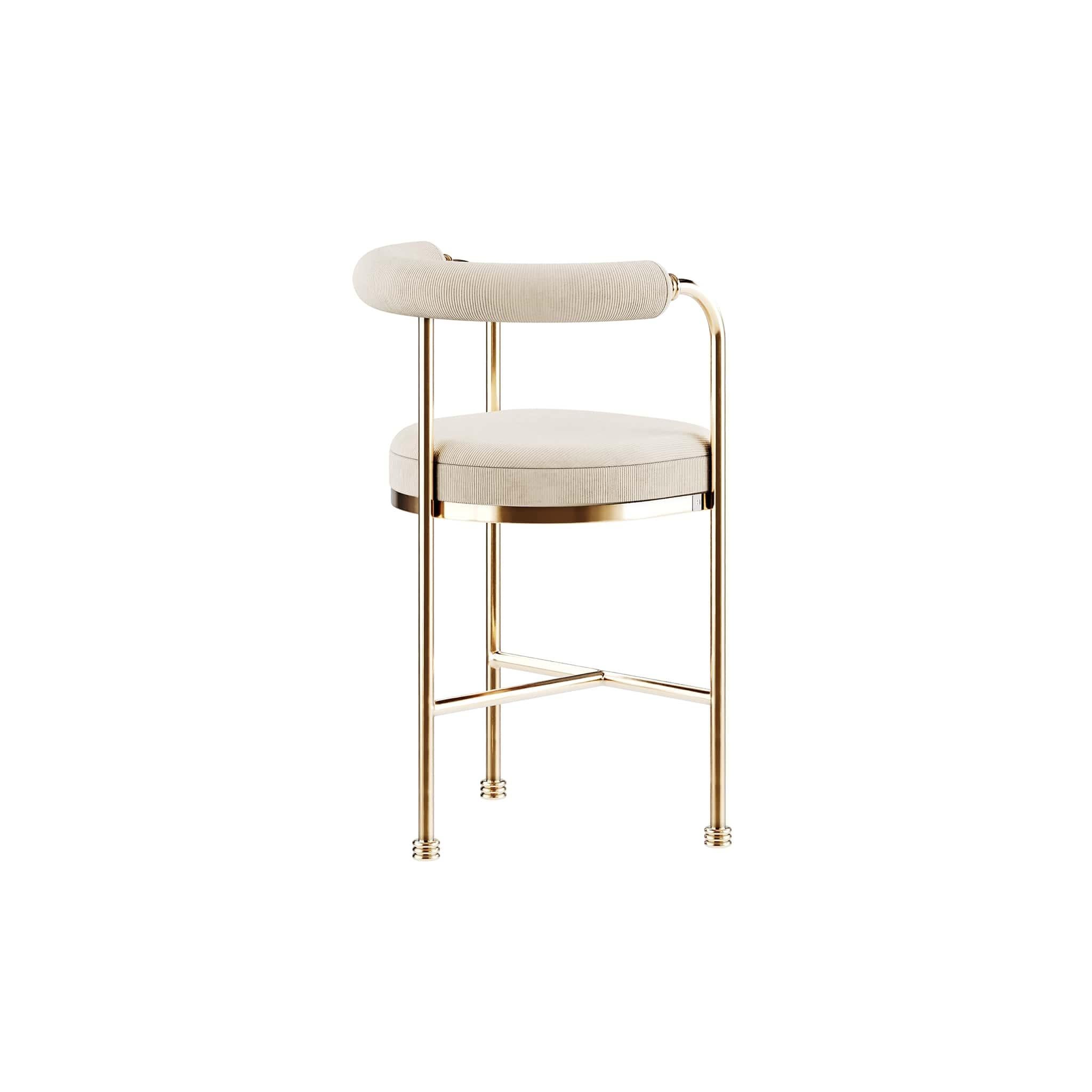 Hand-Crafted Modern Counter Stool, Bar Chair Gold Polished Brass Corduroy Upholstery For Sale