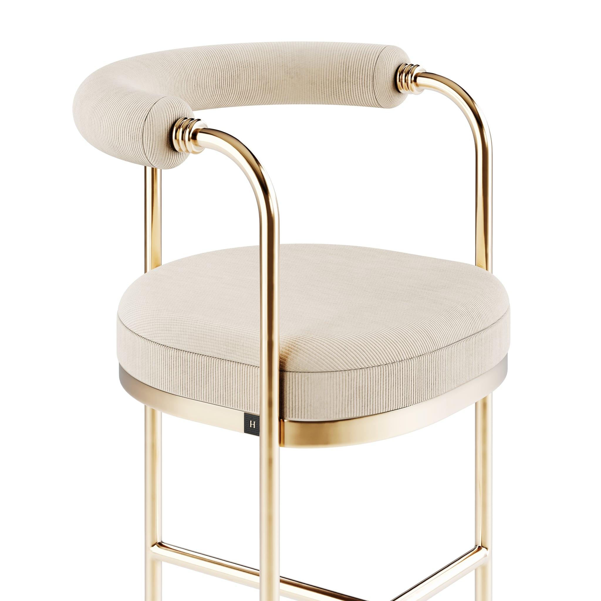 Modern Counter Stool, Bar Chair Gold Polished Brass Corduroy Upholstery In New Condition For Sale In Porto, PT