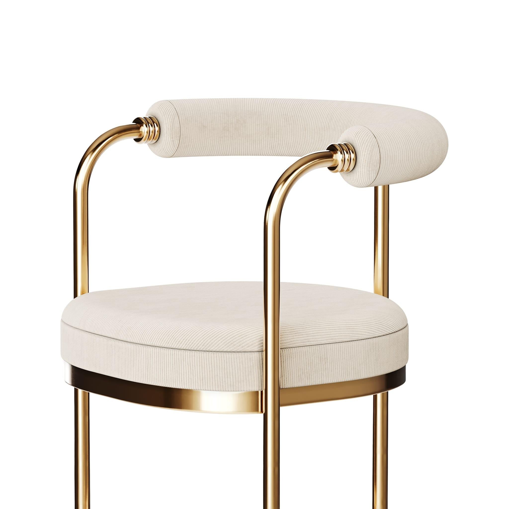 Stainless Steel Modern Counter Stool, Bar Chair Gold Polished Brass Corduroy Upholstery For Sale