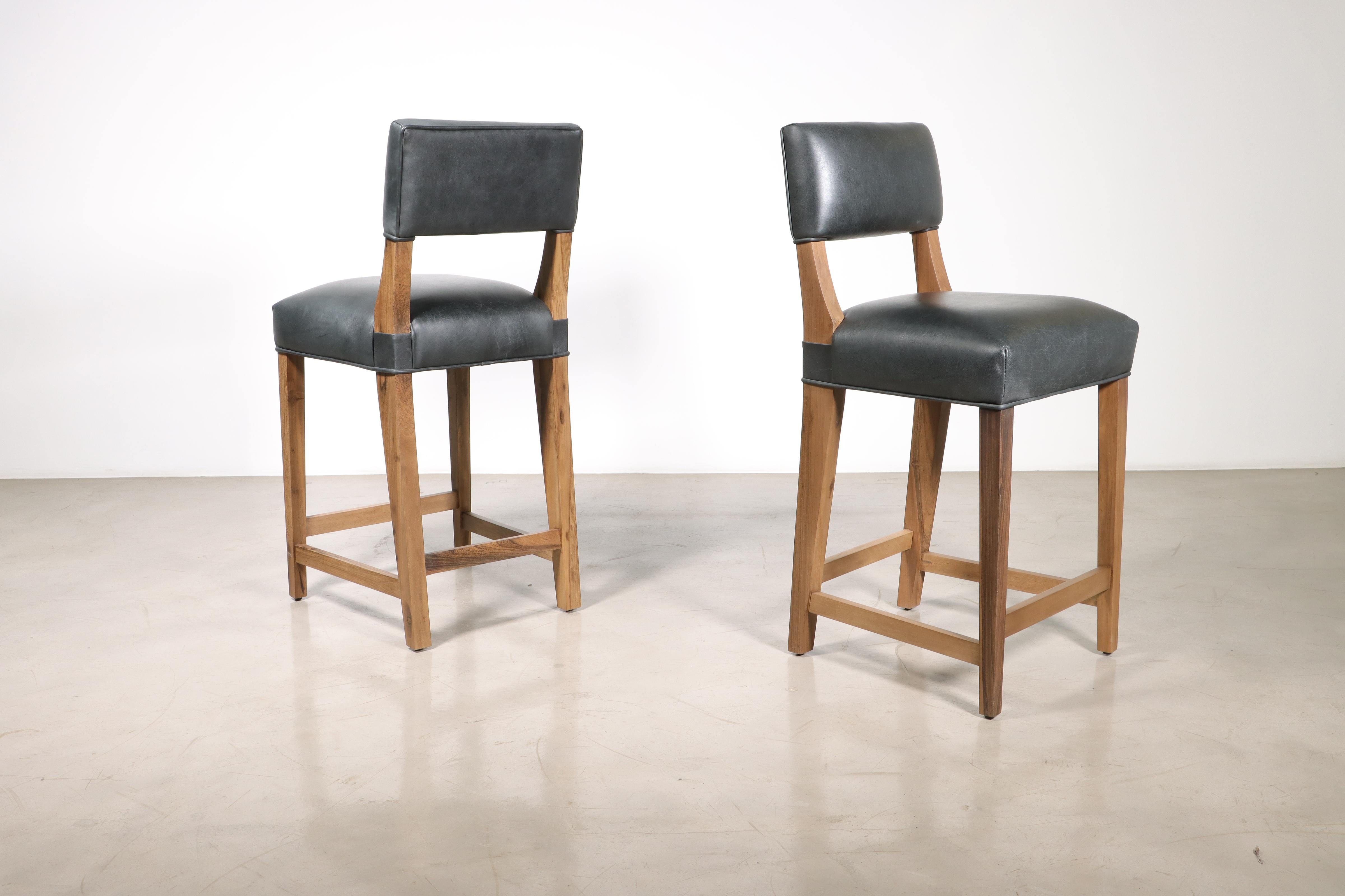 Modern Counter Stool in Argentine Exotic Wood and Leather from Costantini, Bruno For Sale 1