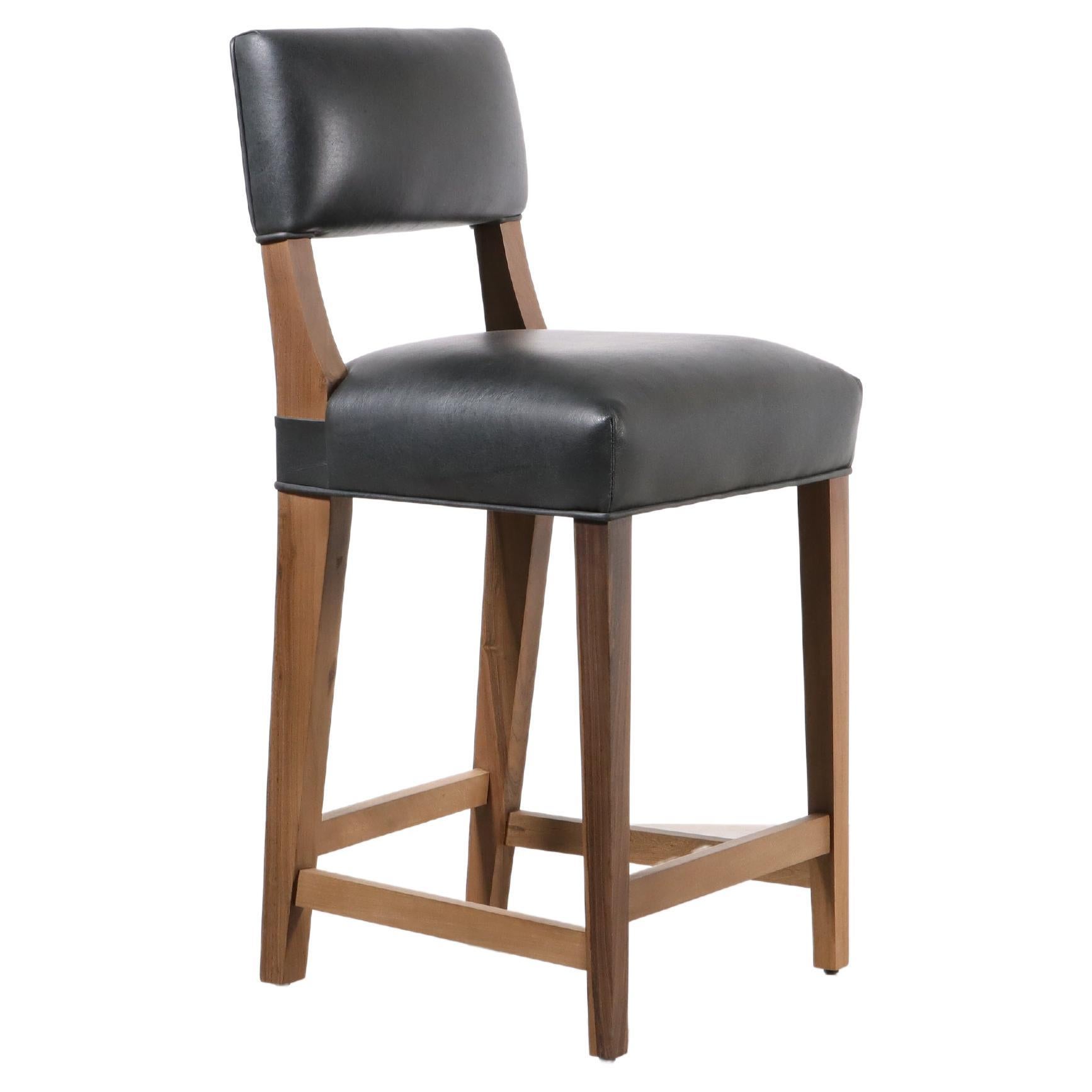 Modern Counter Stool in Argentine Exotic Wood and Leather from Costantini, Bruno For Sale