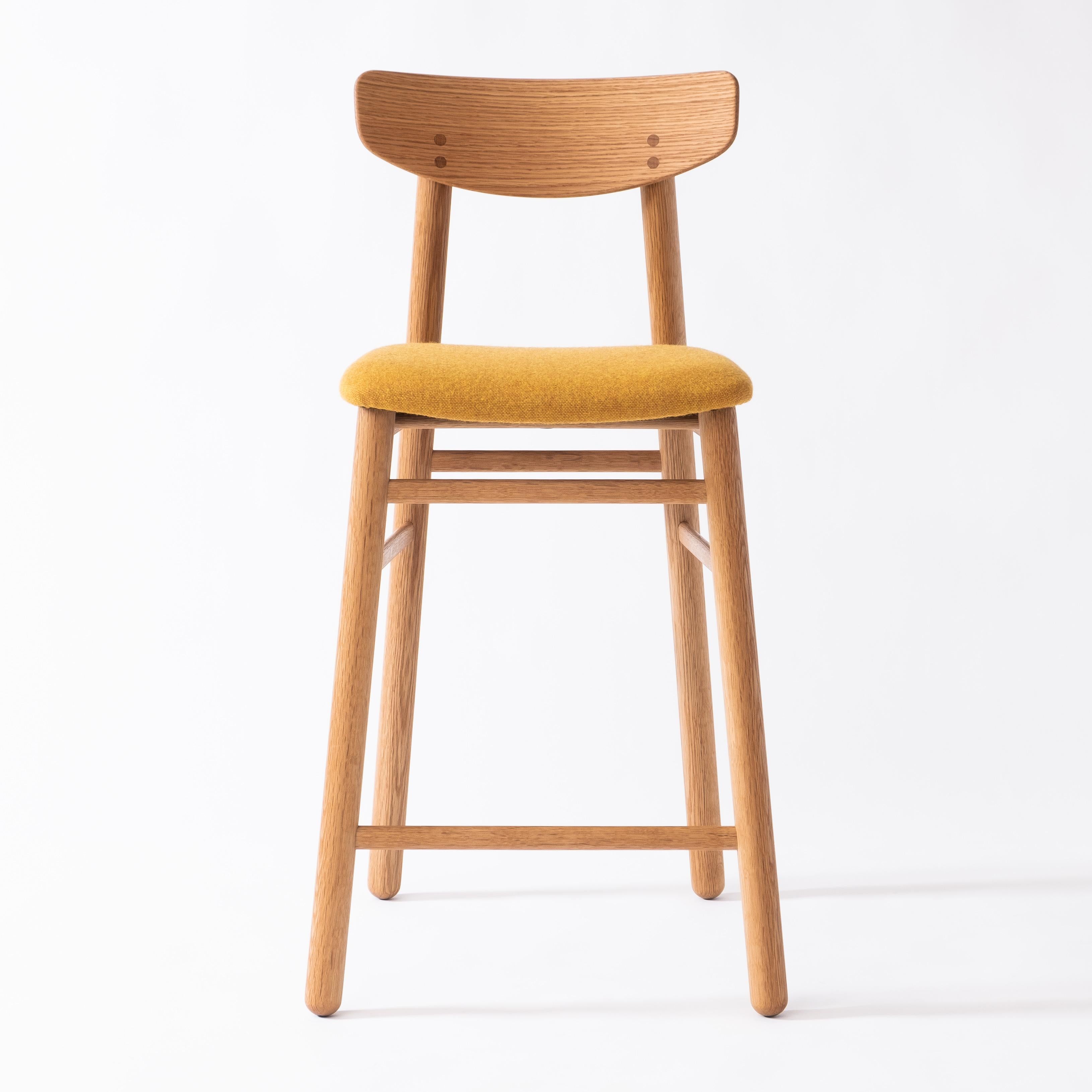 Mid-Century Modern Modern Counter Stool in Solid White Oak with Wool Seat For Sale
