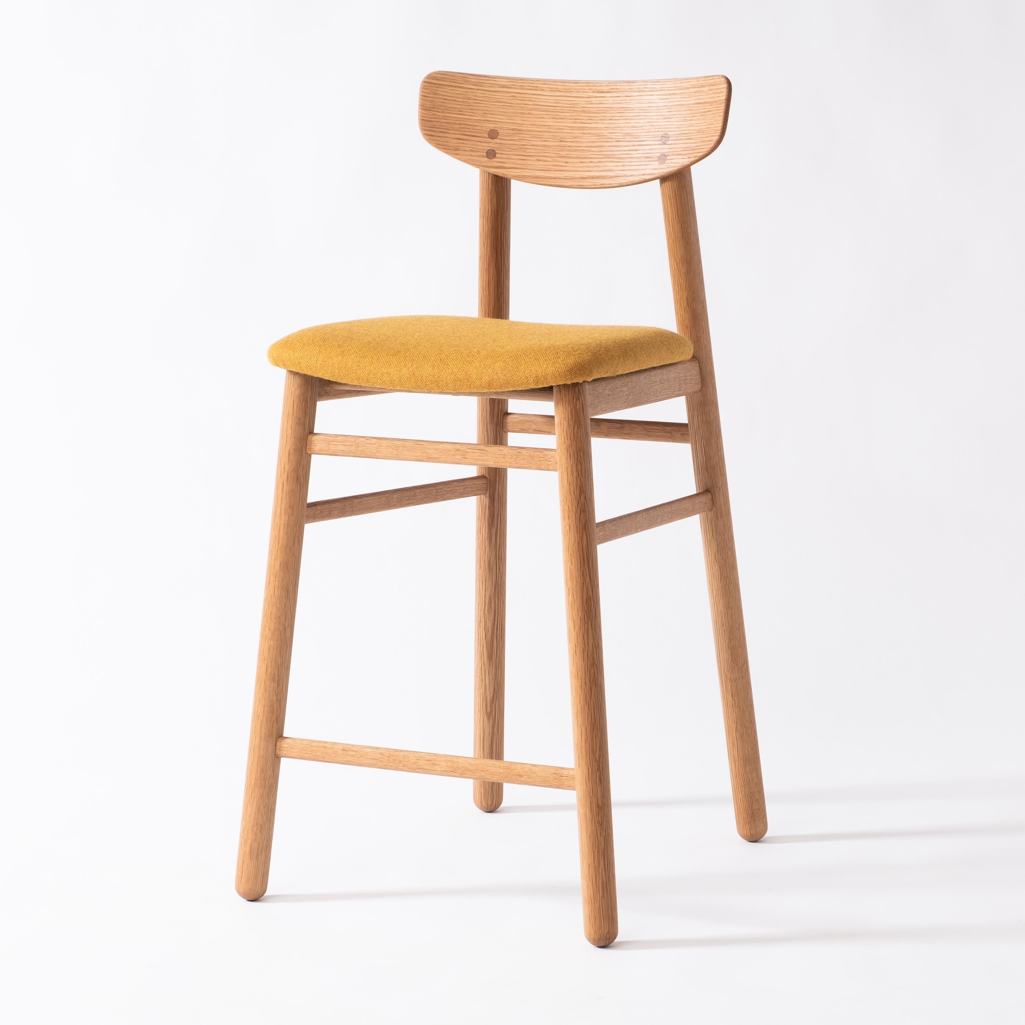 Canadian Modern Counter Stool in Solid White Oak with Wool Seat For Sale