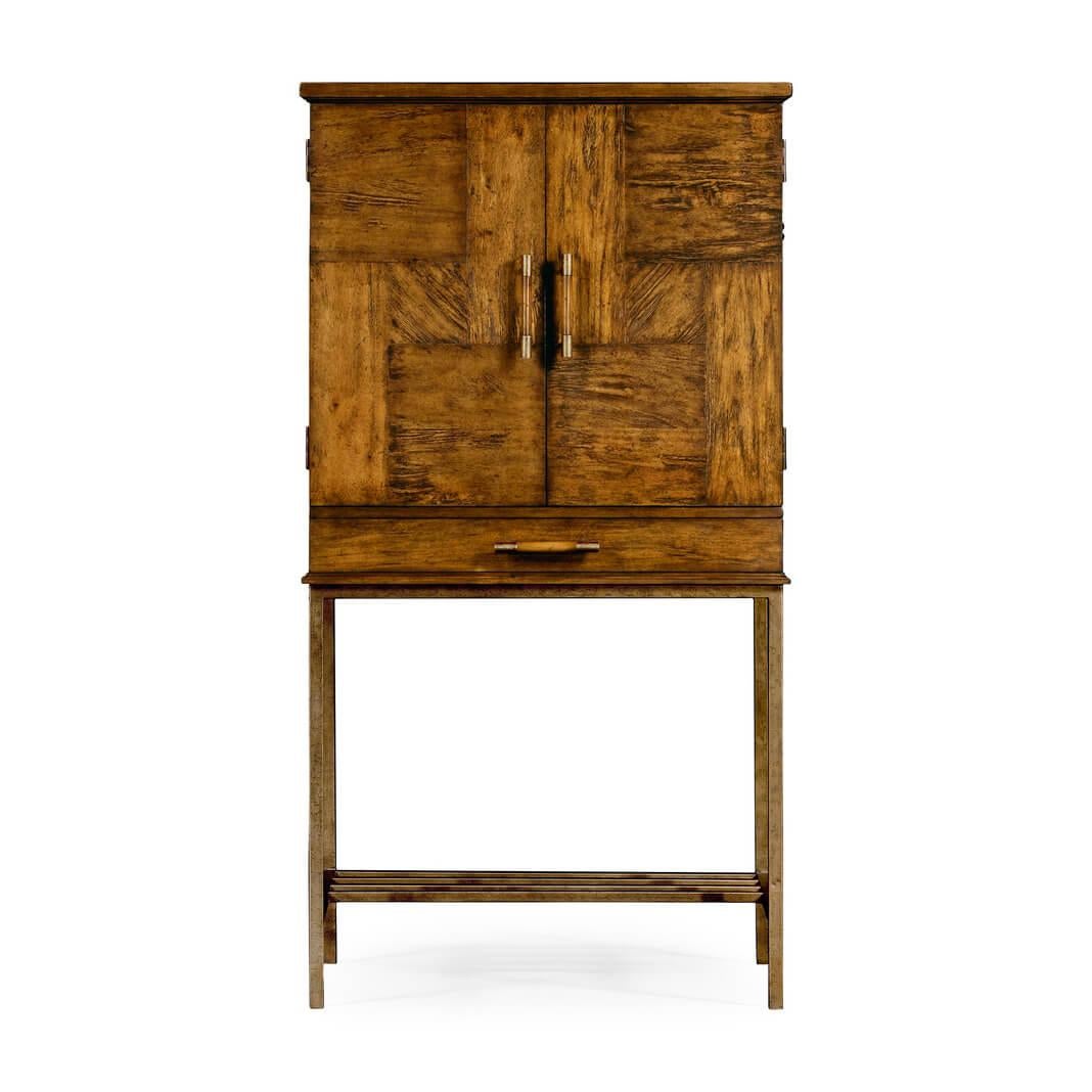 English Modern Country Walnut Bar Cabinet