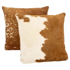 Modern Cowhide Throw Pillows, Pair