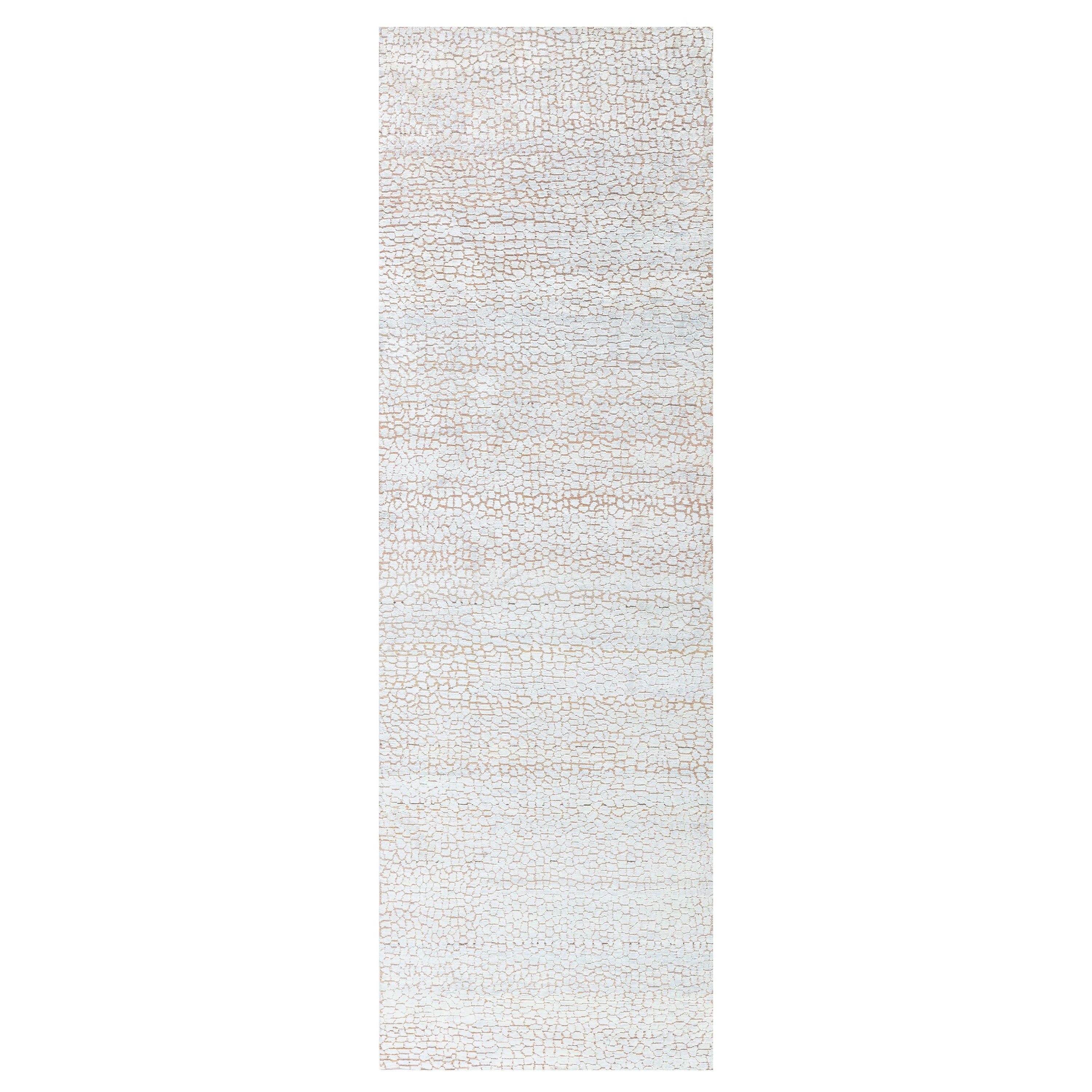Modern Cracked Ground Design Hand-Knotted Silk Runner by Doris Leslie Blau For Sale