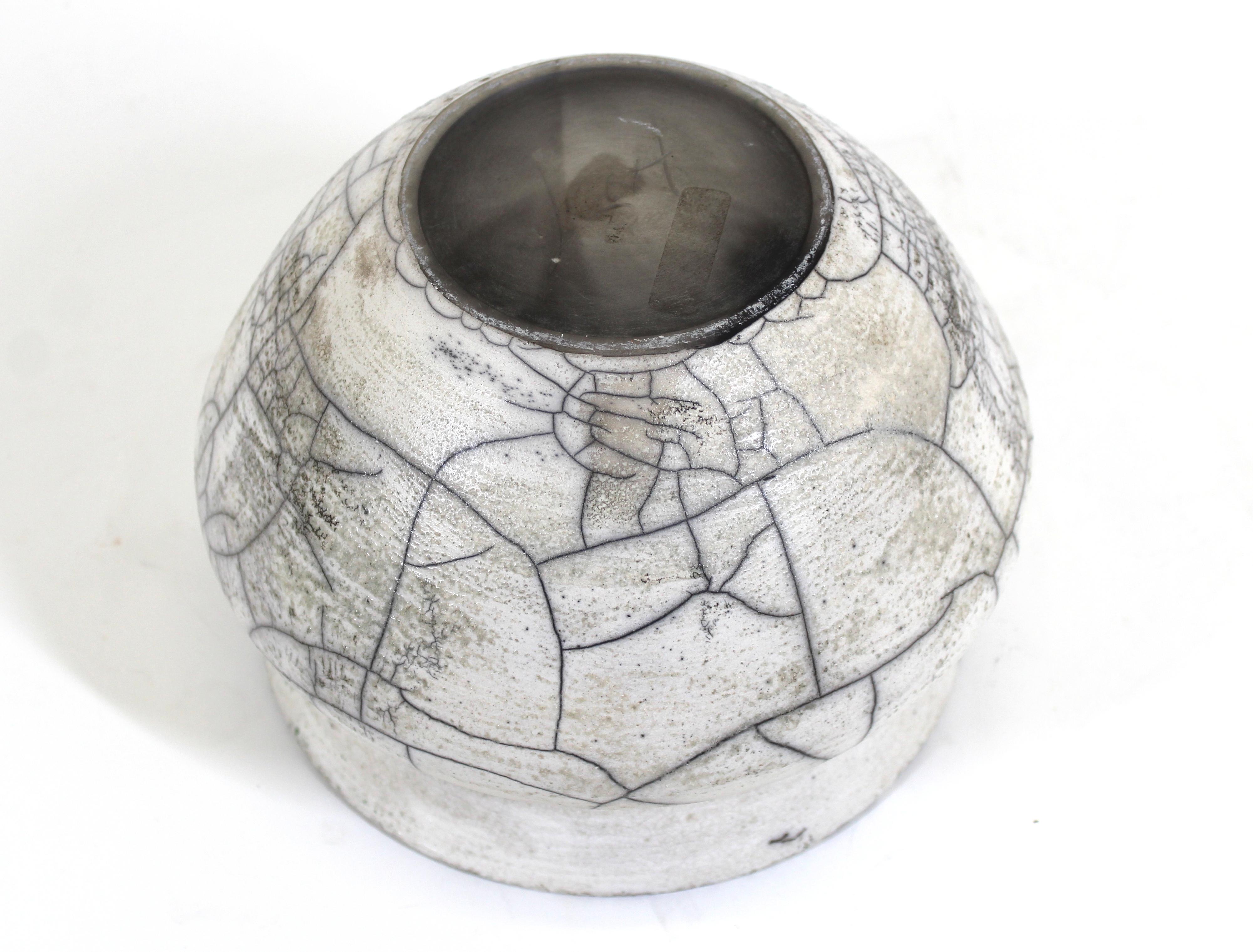 20th Century Modern Crackle Glaze Pottery Bowl
