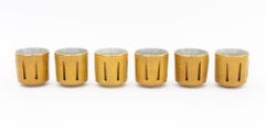 Set of Six Modern Crackle Glazed Ceramic Cups with Pierced Design