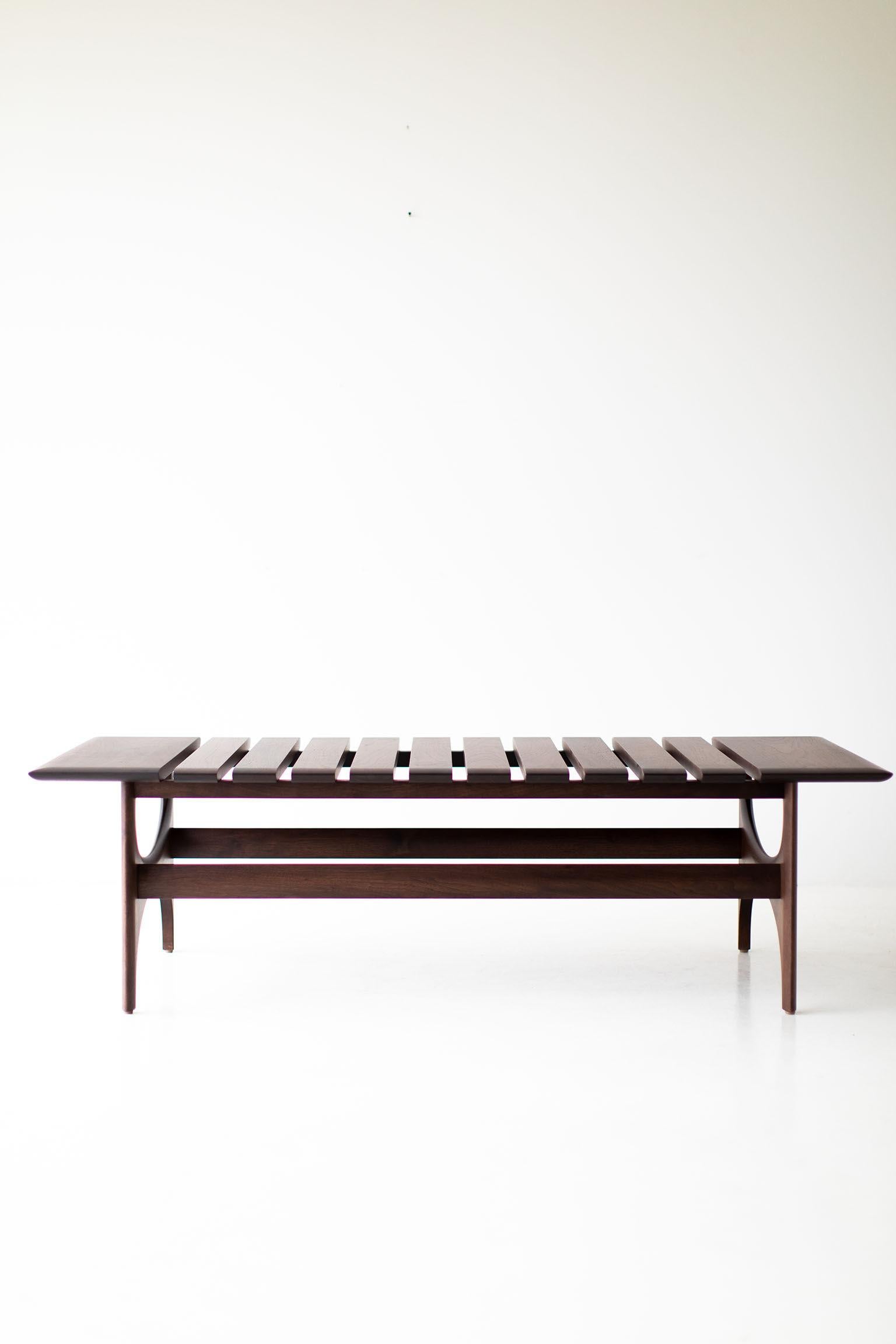 Designer: Laura Trenchard

Manufacturer: Craft Associates Furniture
Period/Model: Mid-Century Modern
Specs: Walnut

This Modern Craft Associates Furniture walnut bench is expertly crafted. The bench is constructed from walnut by hand, not