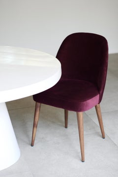 Modern Cranberry Velvet Fabric Chair with Walnut Base For Sale at 1stDibs
