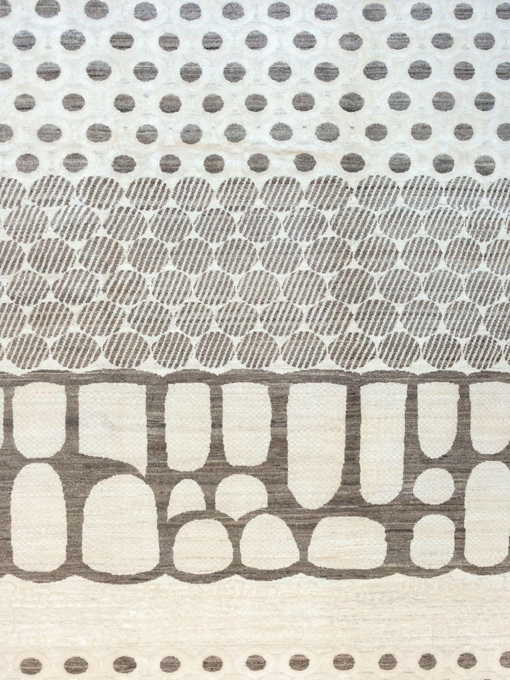Moderno Tappeto moderno in lana e seta color crema in marrone e bianco, 9' x 12' in vendita