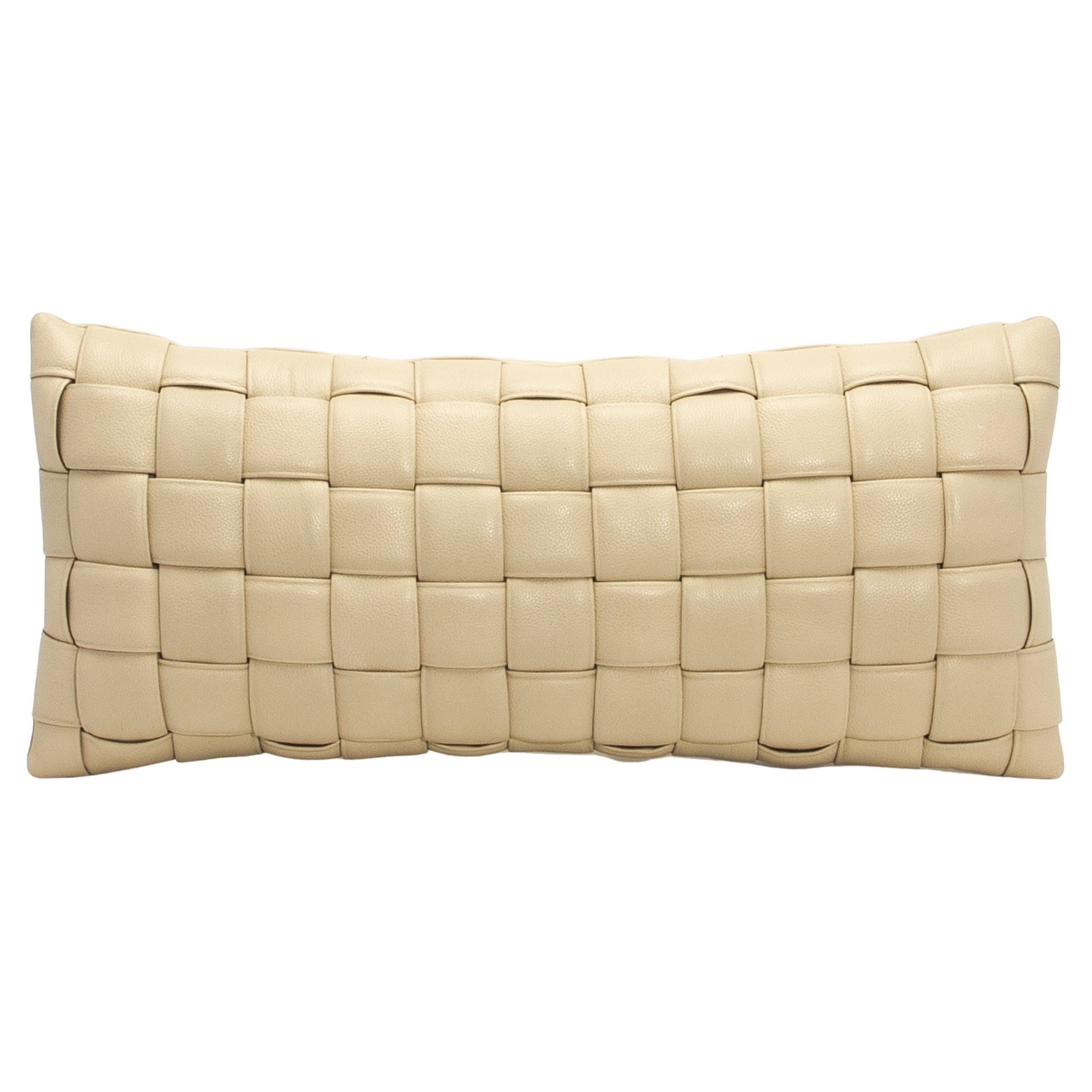 Modern Cream Woven Leather Decorative Lumbar Pillow