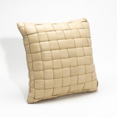 Coussin décoratif moderne en cuir tissé crème
