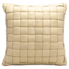 Modern Cream Woven Leather Decorative Pillow