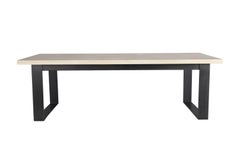 Modern Crema Marfil Marble Dining Table on Ebonized Steel Base