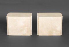 Modern Crema Marfil Marble Side Tables, Pair