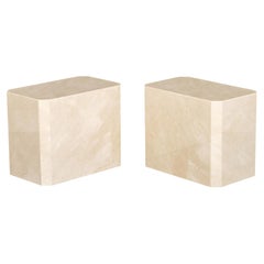 Modern Crema Marfil Marble Side Tables, Pair