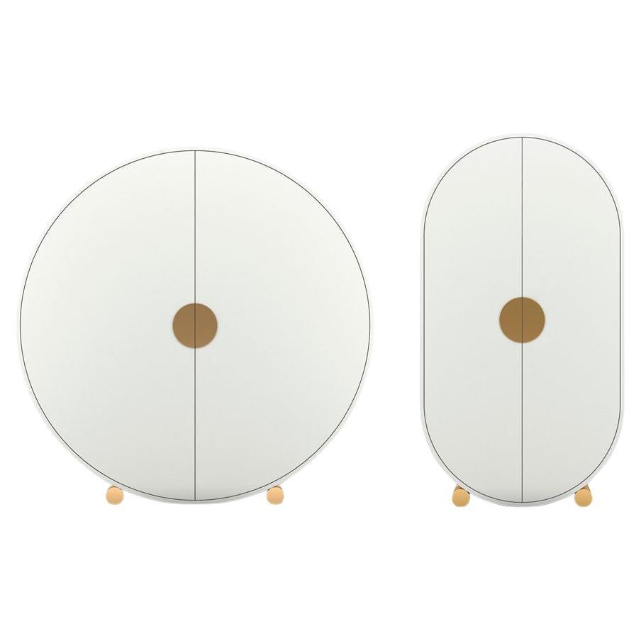 Modern Crescent Bar Cabinet and Wardrobe in White Lacquer with Brass Legs For Sale