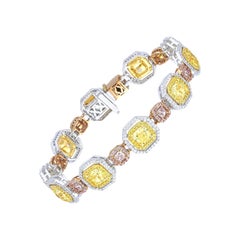 Modern Crossover Pink and Yellow Diamond Tennis Bracelet, 10.27 Carat