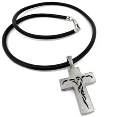 Modern Crucifix by Eytan Brandes in Solid Natural 18K White Gold w Leather Cord