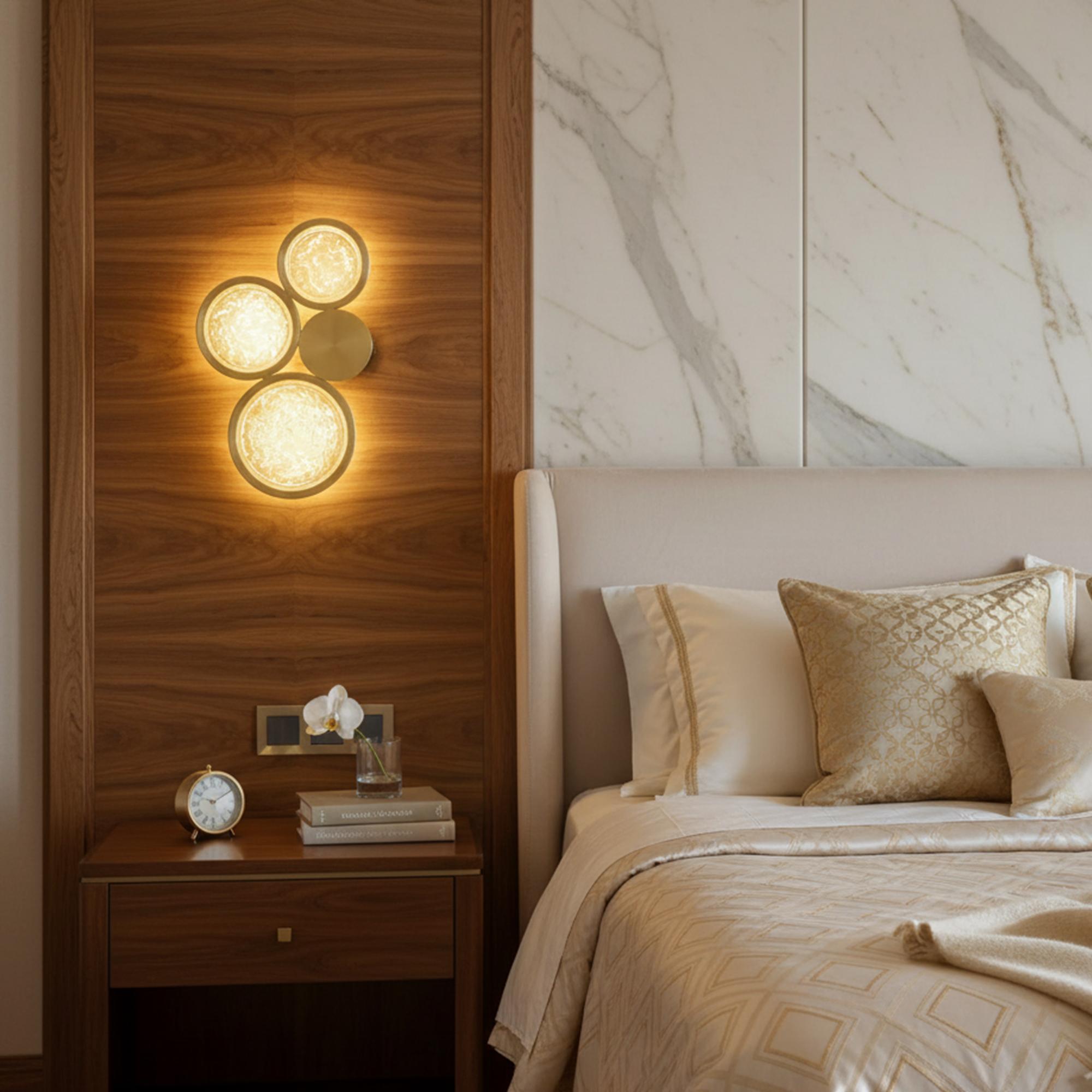 Ottone Applique a cerchio in vetro e ottone - Illuminazione d'ambiente elegante per case moderne in vendita