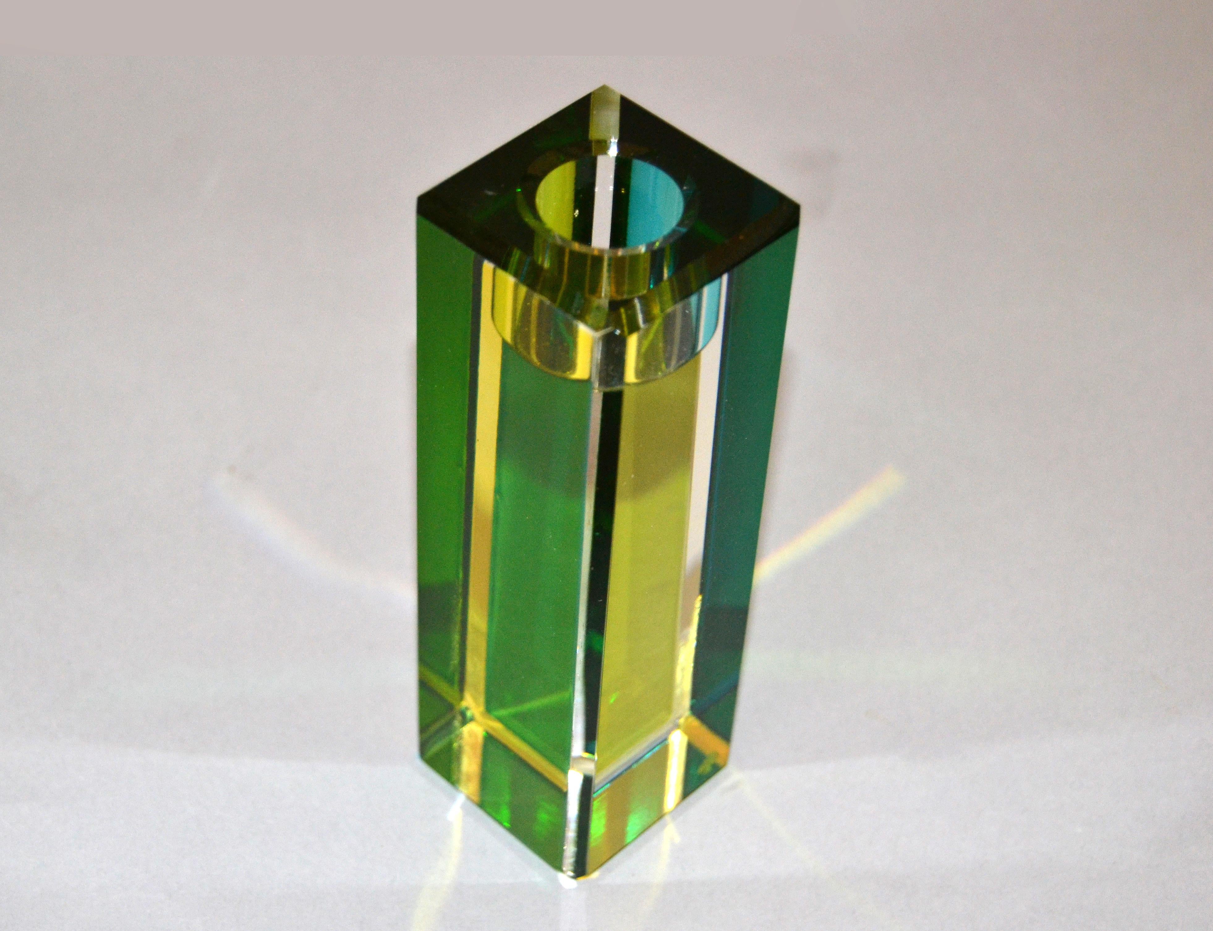 American Modern Crystal Kate Spade Jules Point Green and Blue Candlestick by Lenox
