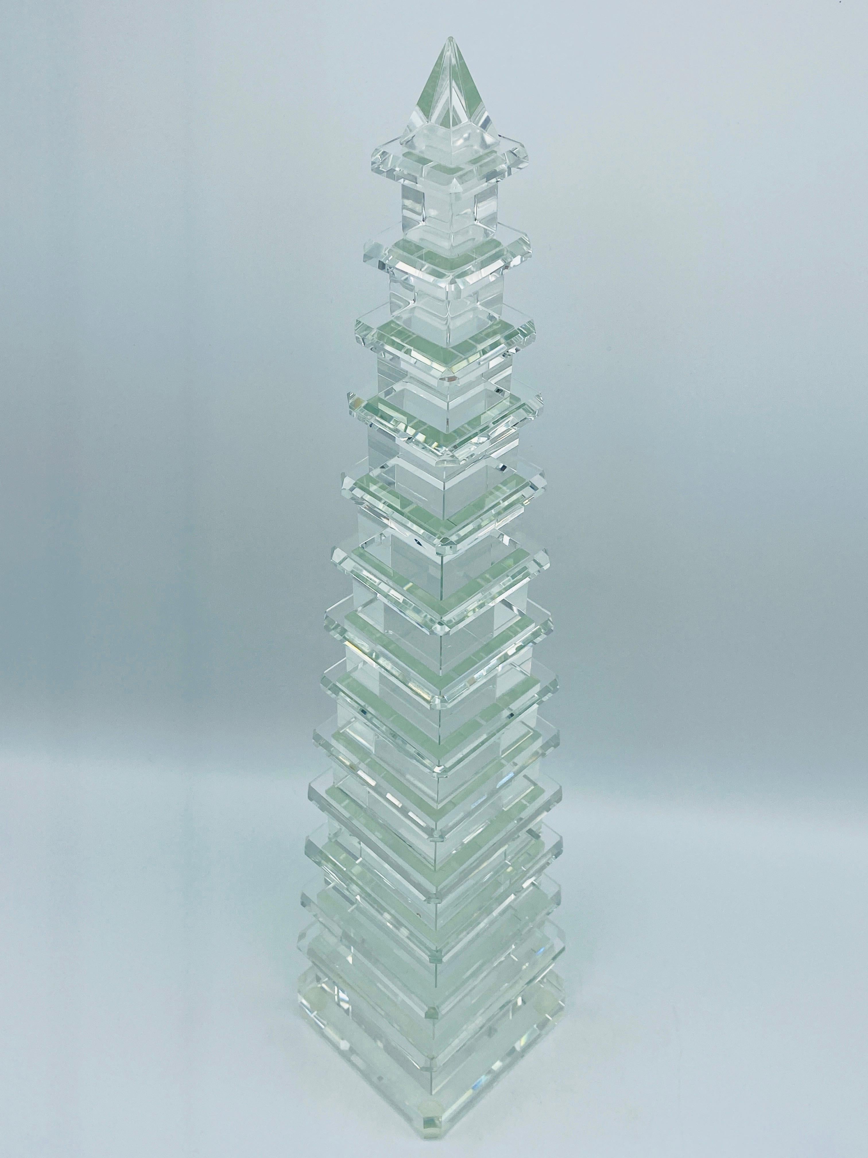 Modern Crystal Pagoda Obelisk Sculptures, Pair 5