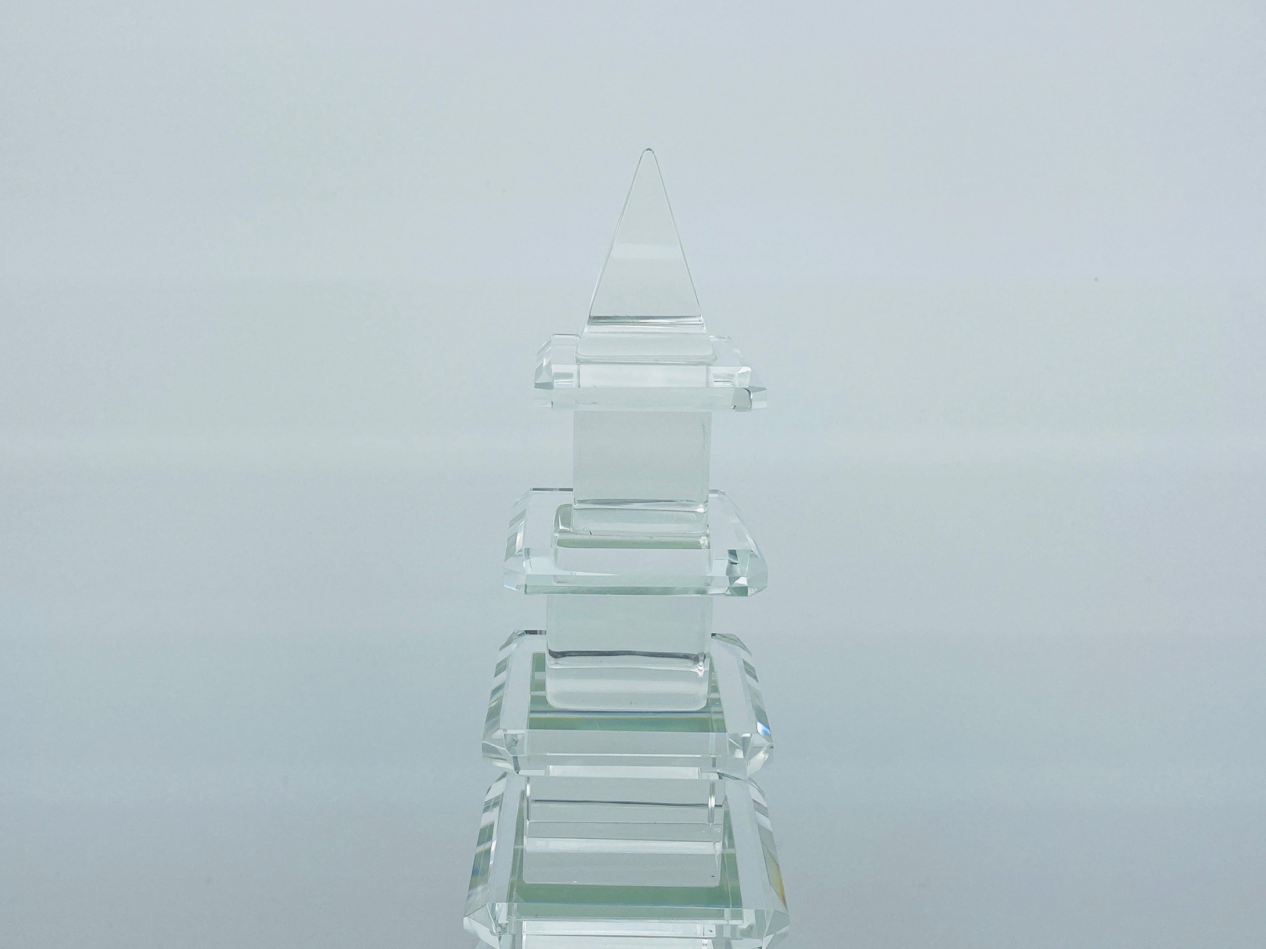 Hand-Crafted Modern Crystal Pagoda Obelisk Sculptures, Pair