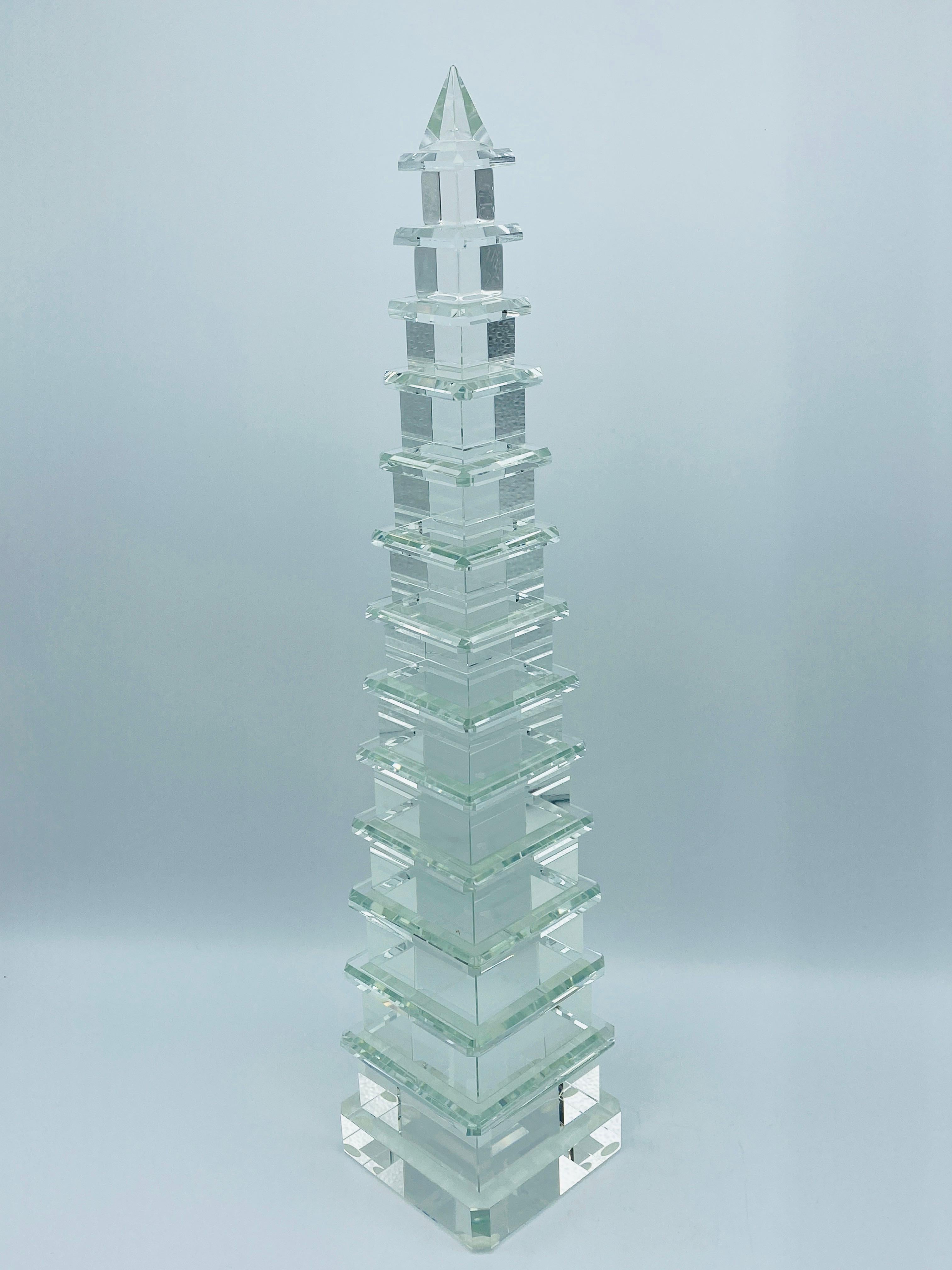 Modern Crystal Pagoda Obelisk Sculptures, Pair 3