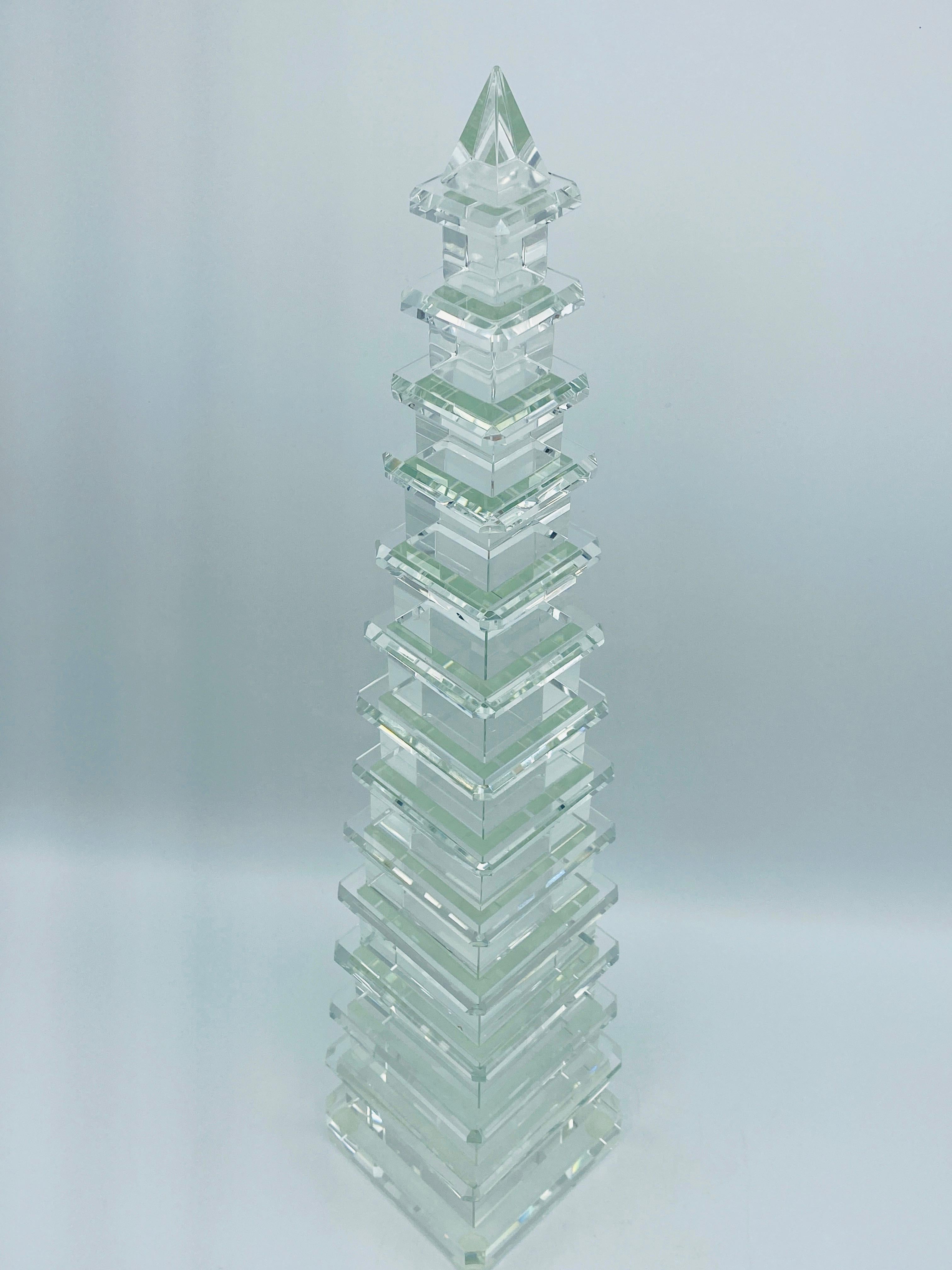 Modern Crystal Pagoda Obelisk Sculptures, Pair 4