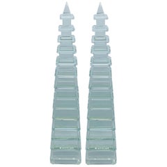 Modern Crystal Pagoda Obelisk Sculptures, Pair