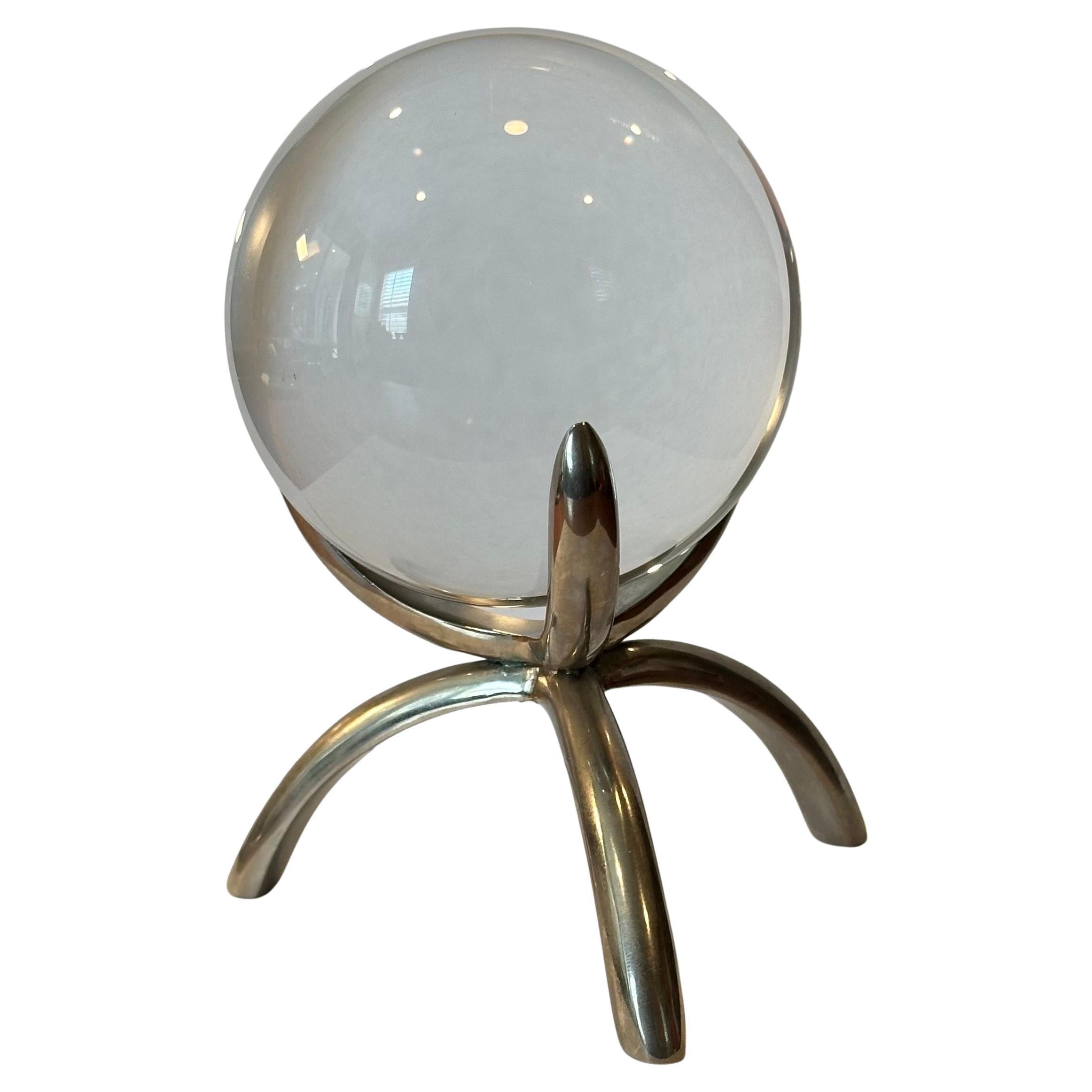 Modern Crystal Sphere on Steel Base