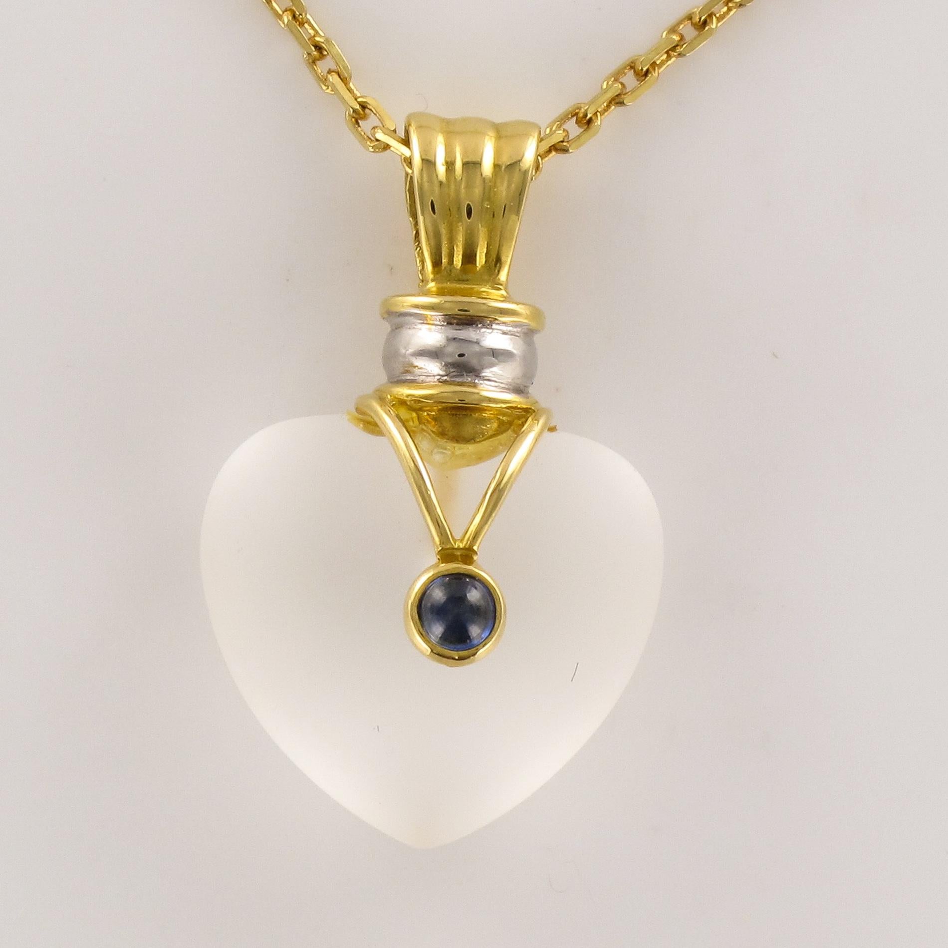 Modern Crystal Yellow Gold Heart Shape Pendant and Chain In Excellent Condition In Poitiers, FR