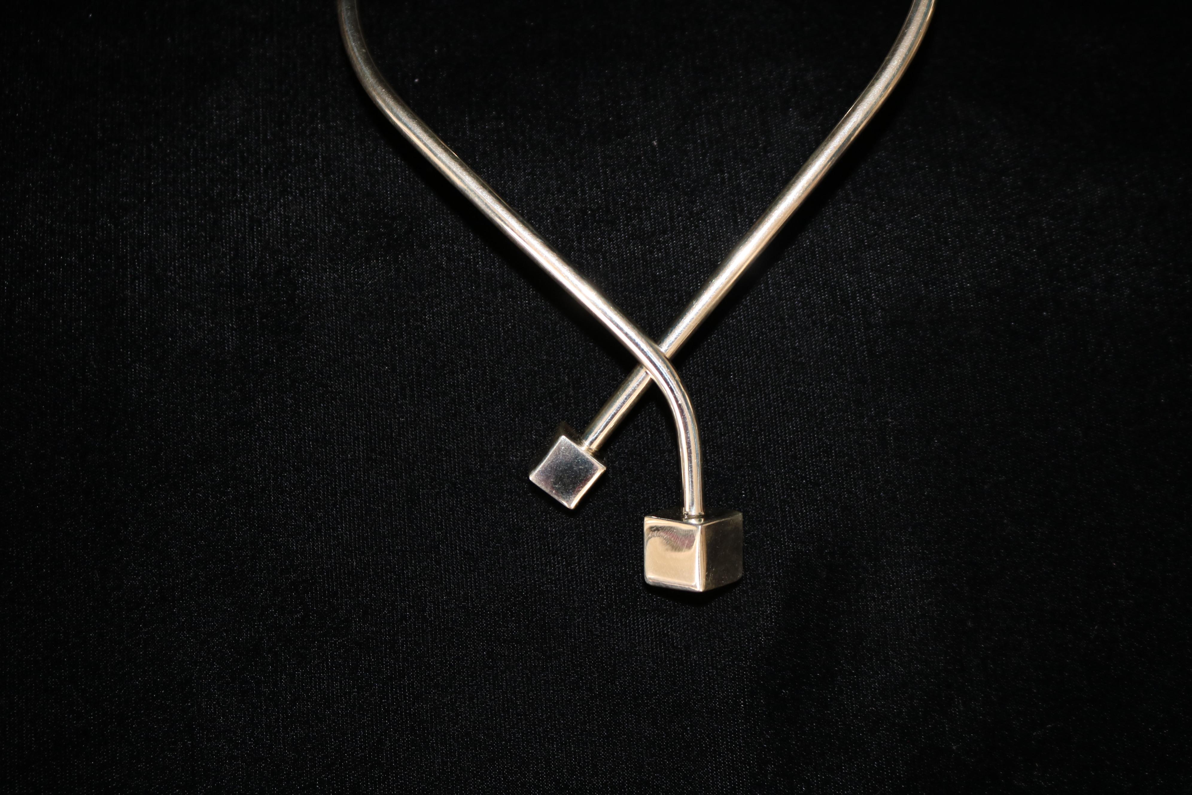 Women's Modern Cube 925 Silver Necklace For Sale