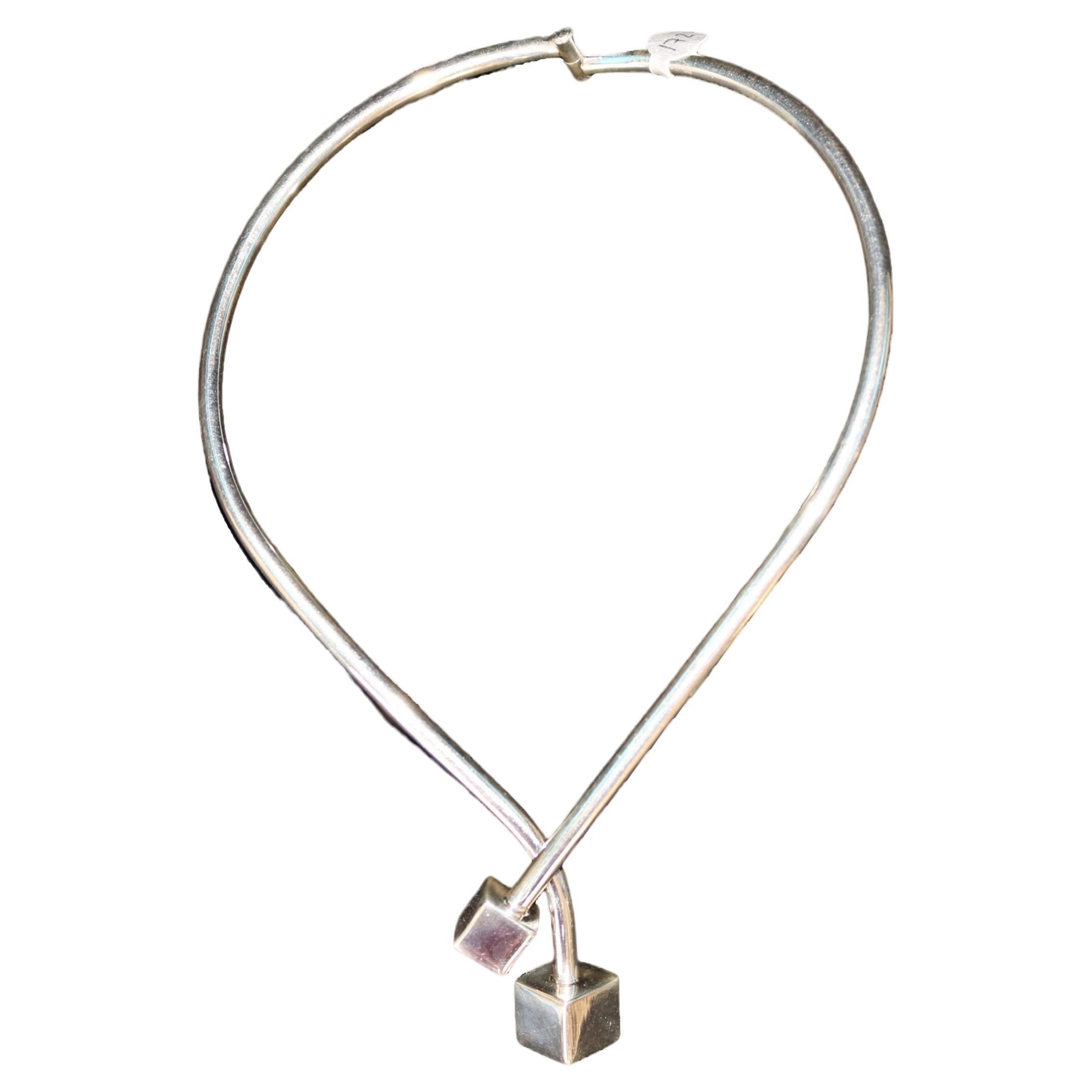Modern Cube 925 Silver Necklace For Sale