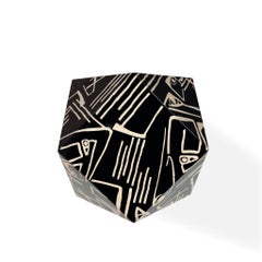 Modern Cubic Shape Side Table Abstract Pattern Black & White Wood Marquetry