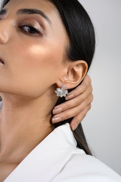 Modern Cubic Zirconia Flower Large Studs Earring in 925 Silver Gift for Wife