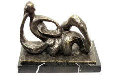 Modern Cubist Bronze Sculpture with Black Patina, 20th Century
